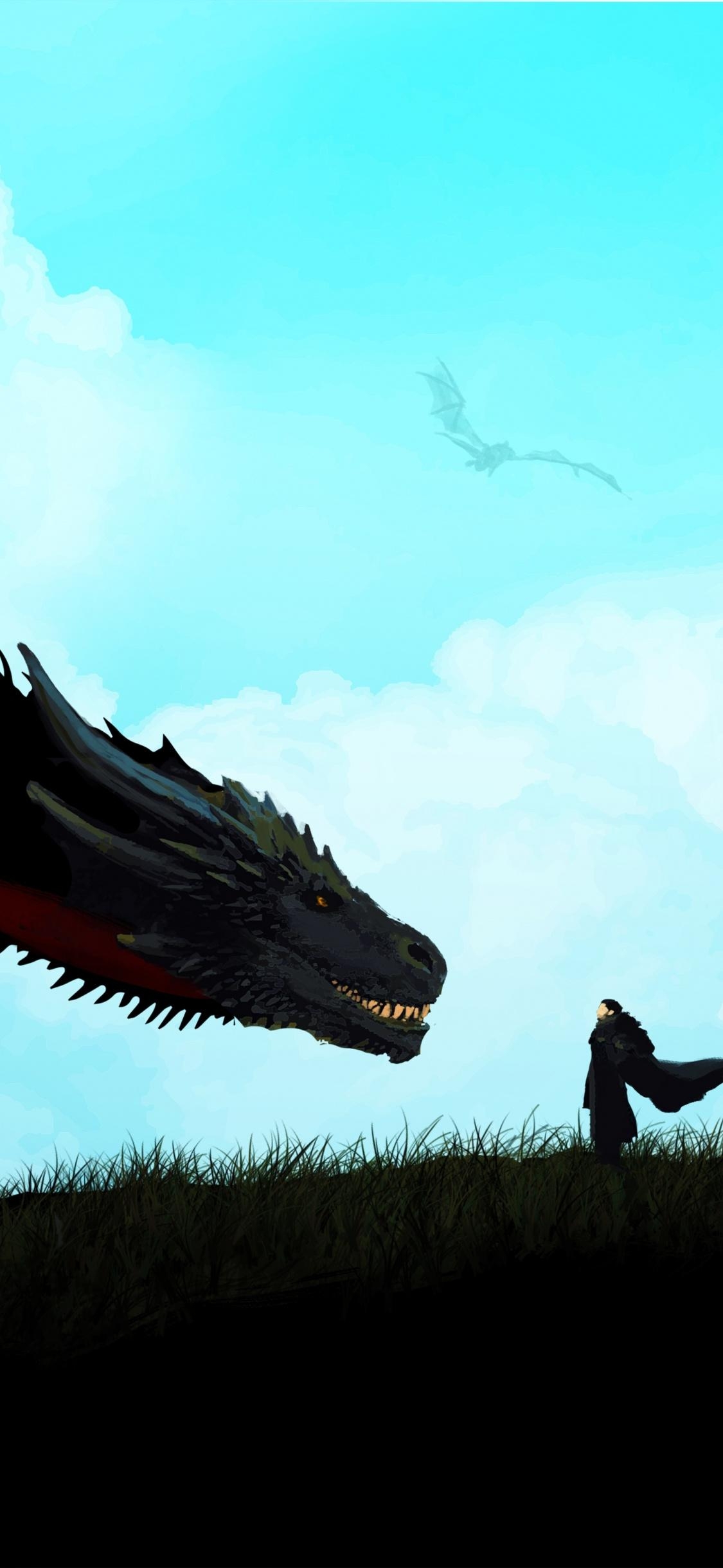 1130x2440 Download  wallpaper jon snow and dragon, game of thrones, Phone