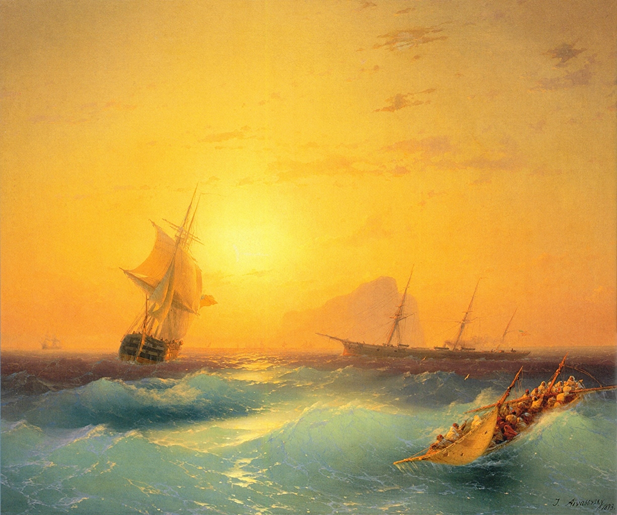 1230x1030 image Ivan Aivazovsky, American Shipping off the Rock of Gibraltar, Desktop