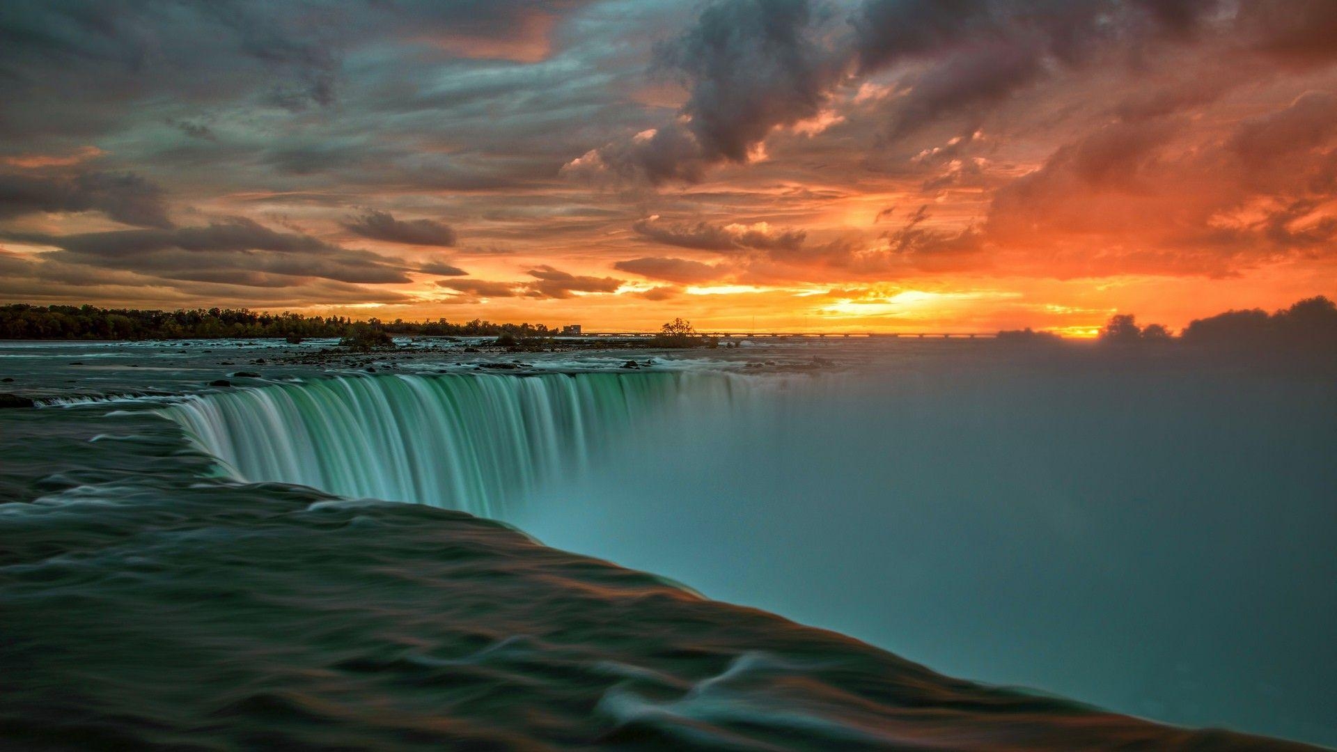 1920x1080 nature, Landscape, Sunset, Clouds, Water, Niagara Falls, Waterfall, Desktop