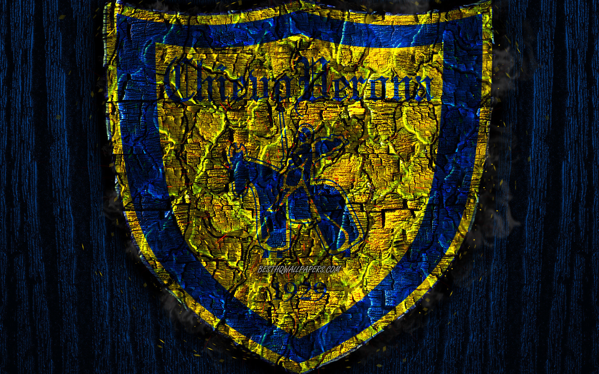 1920x1200 Download wallpaper Chievo FC, scorched logo, Serie A, blue wooden, Desktop