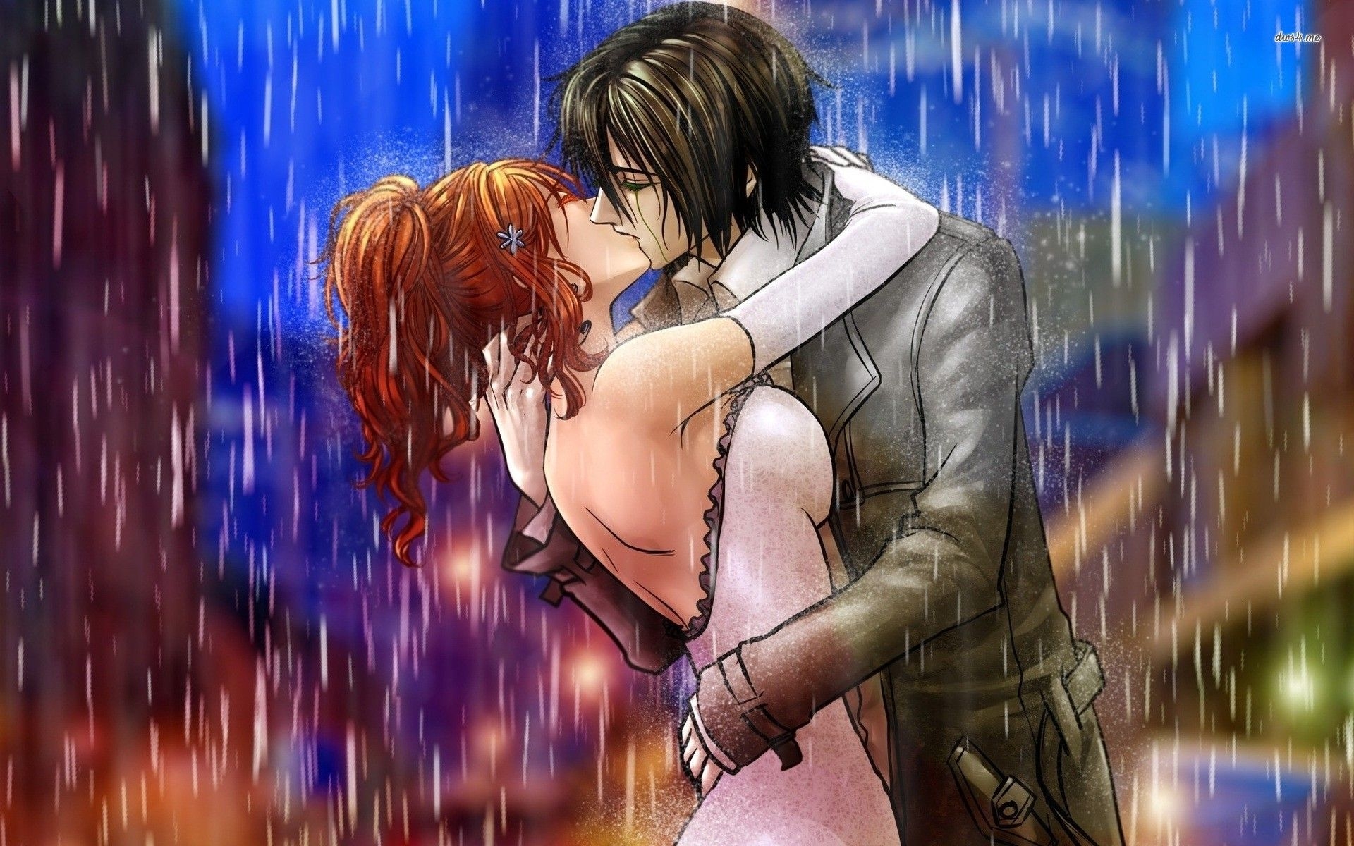 1920x1200 Romantic Anime Couple Kiss, Desktop