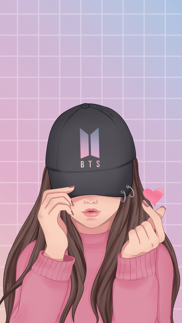 750x1340 Wallpaper Kpop, BTS Love by Case4You ♥ #KPop #BTS #Illustration #iPhone #Korean #Pink #LoveYourself #Wall. Cute love wallpaper, Girly drawings, Cute girl drawing, Phone