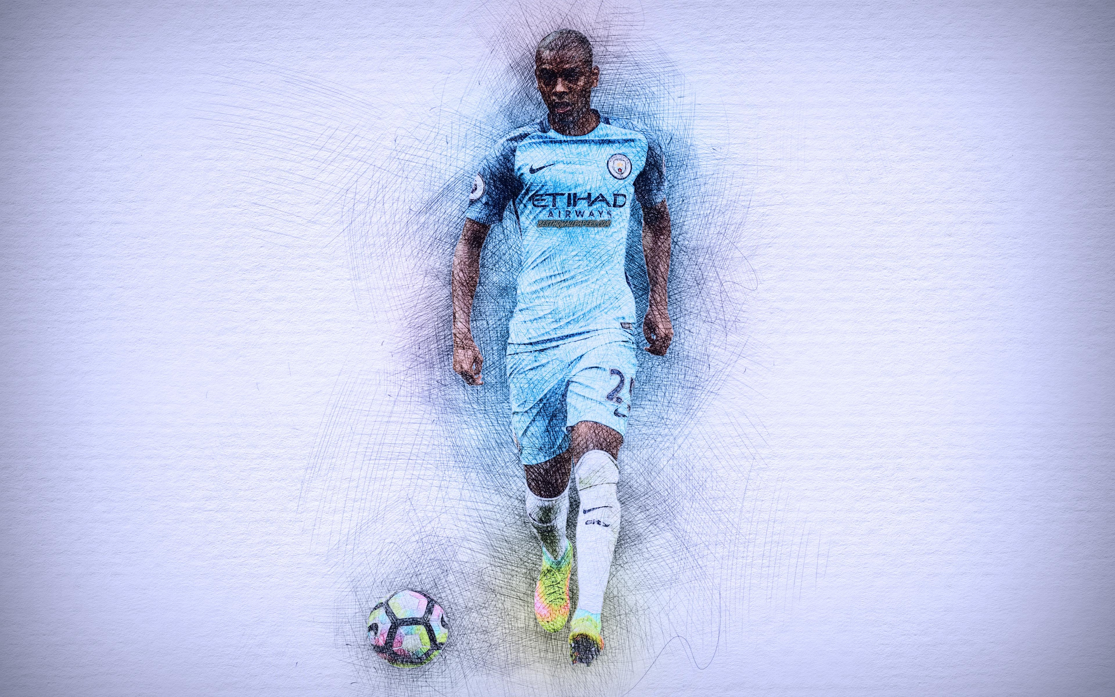 3840x2400 Download wallpaper Fernandinho, 4k, artwork, football stars, Desktop