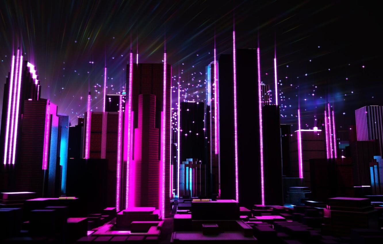 1340x850 Wallpaper Music, The city, Future, Neon, Skyscrapers, Desktop