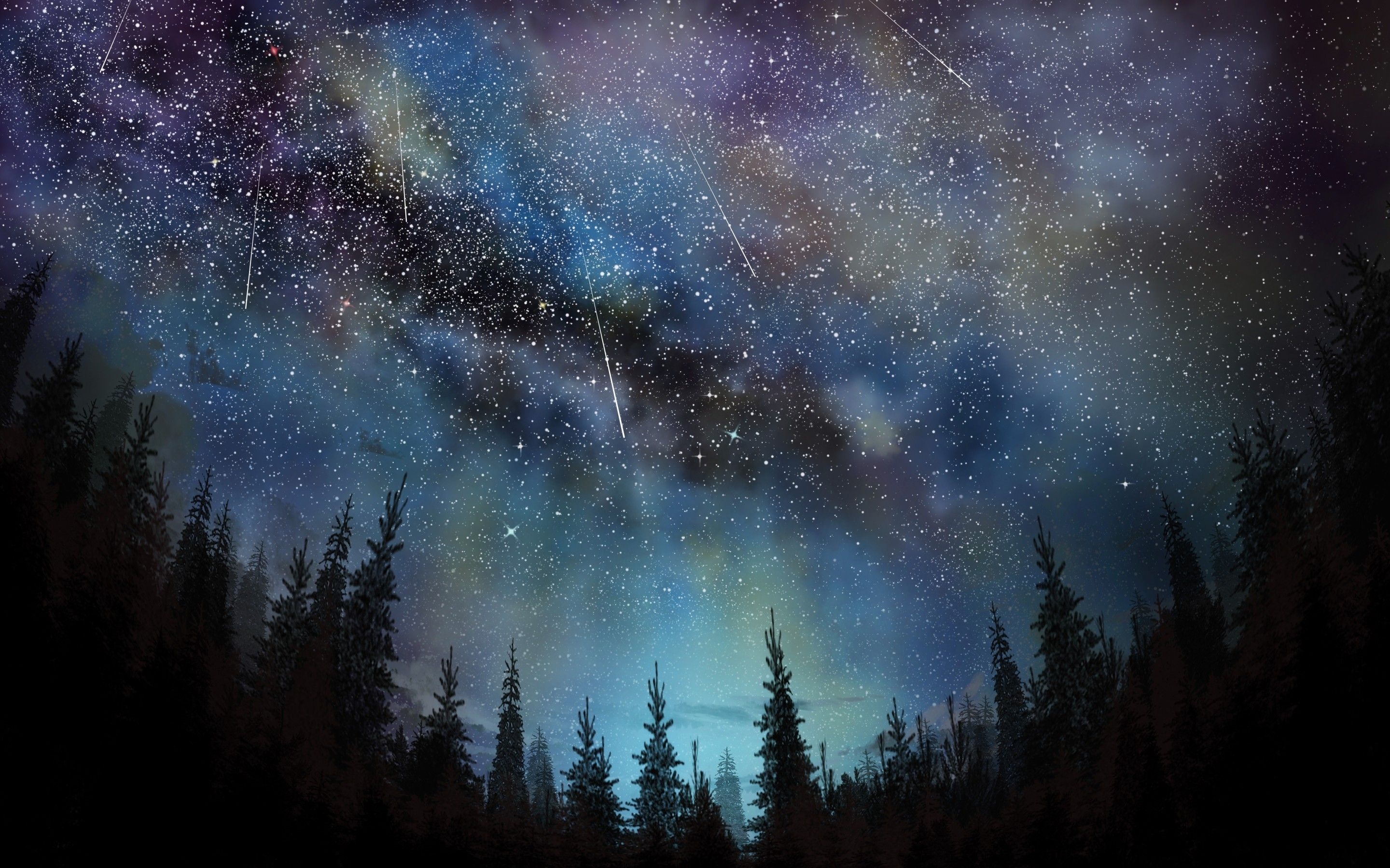 2880x1800 Download  Stars, Trees, Sky, Night Wallpaper for MacBook Pro 15 inch, Desktop