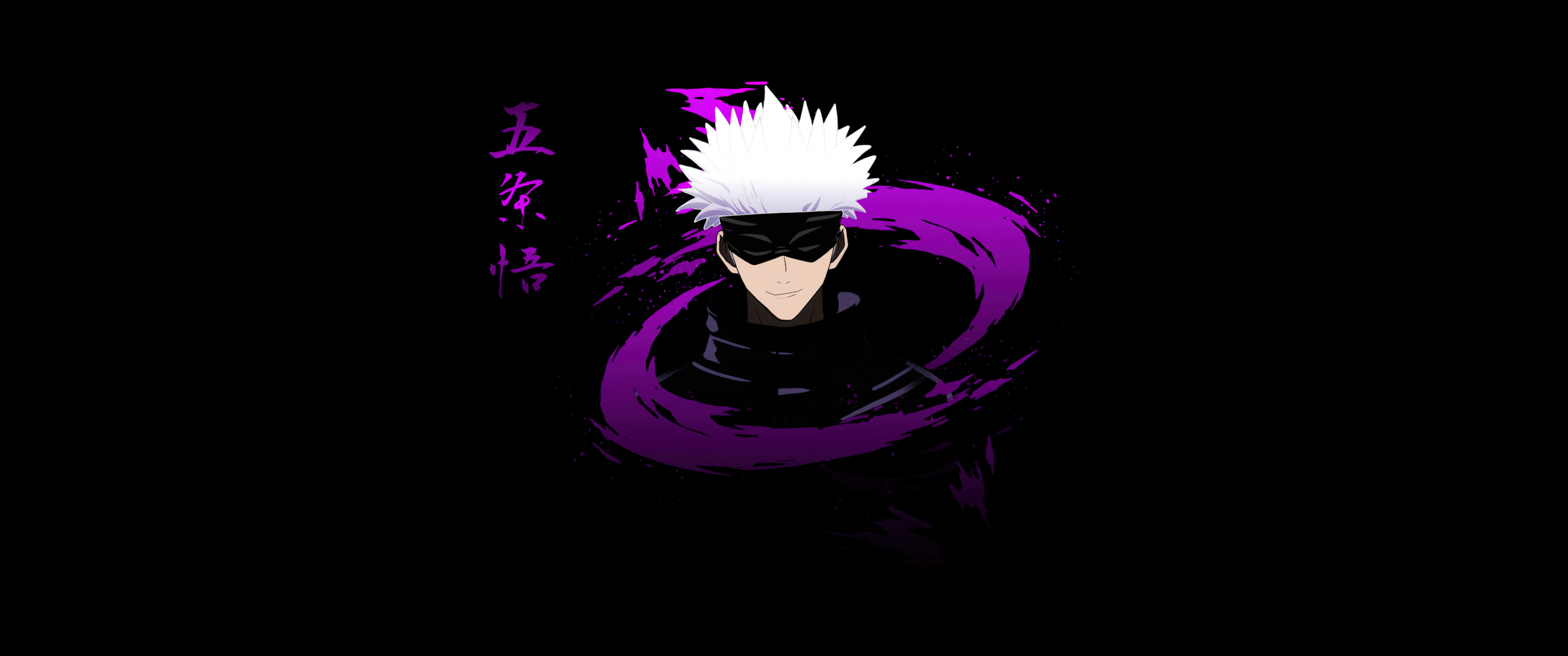 3440x1440 Satoru Gojo Wallpaper 4K, Jujutsu Kaisen, Black background, Dual Screen