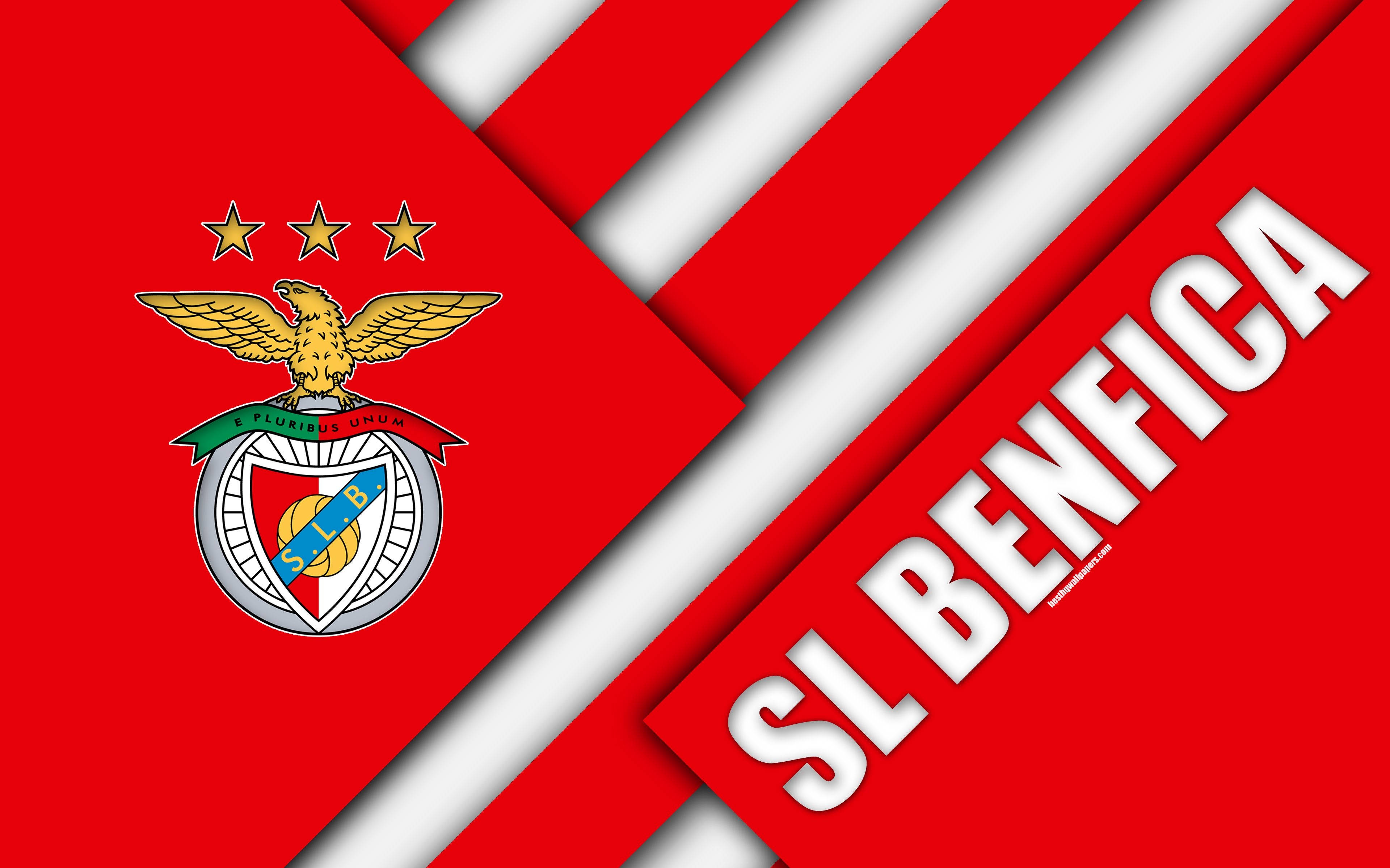 3840x2400 Download wallpaper SL Benfica, Portuguese football club, 4k, logo, material design, red abstraction, Primeira Liga, Lisbon, Portugal, football, Premier League for desktop with resolution. High Quality HD picture wallpaper, Desktop