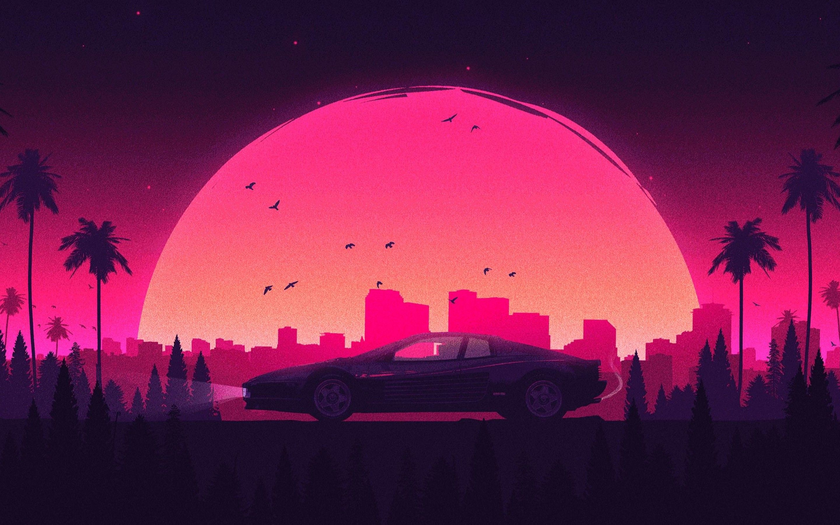 2880x1800 Pink Retro City Lamborghini Macbook Pro Retina HD 4k Wallpaper, Image, Background, Photo and Picture, Desktop