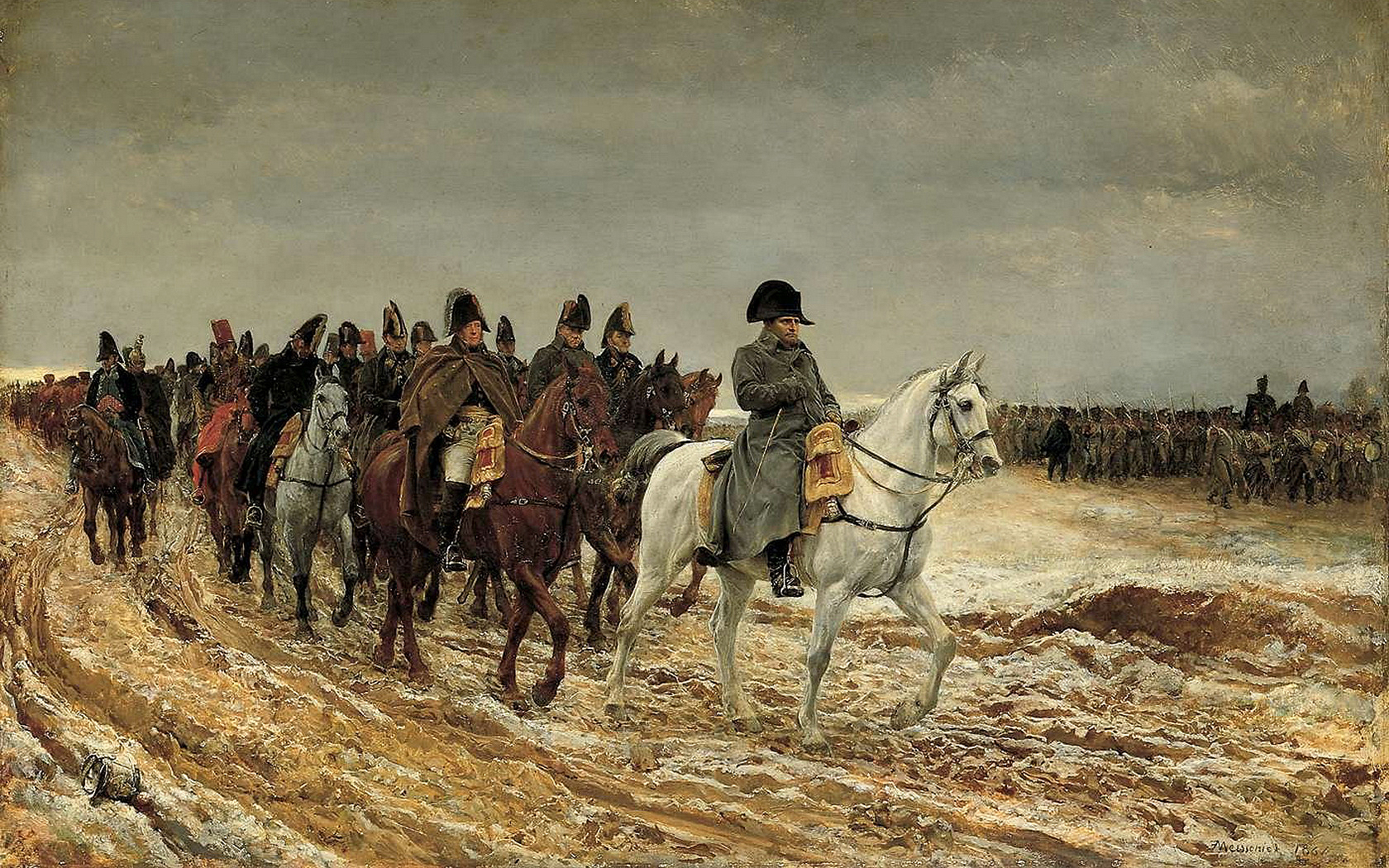 1680x1050 Painting Napoleon Bonaparte in Russia Winter Retreat Moscow, Desktop