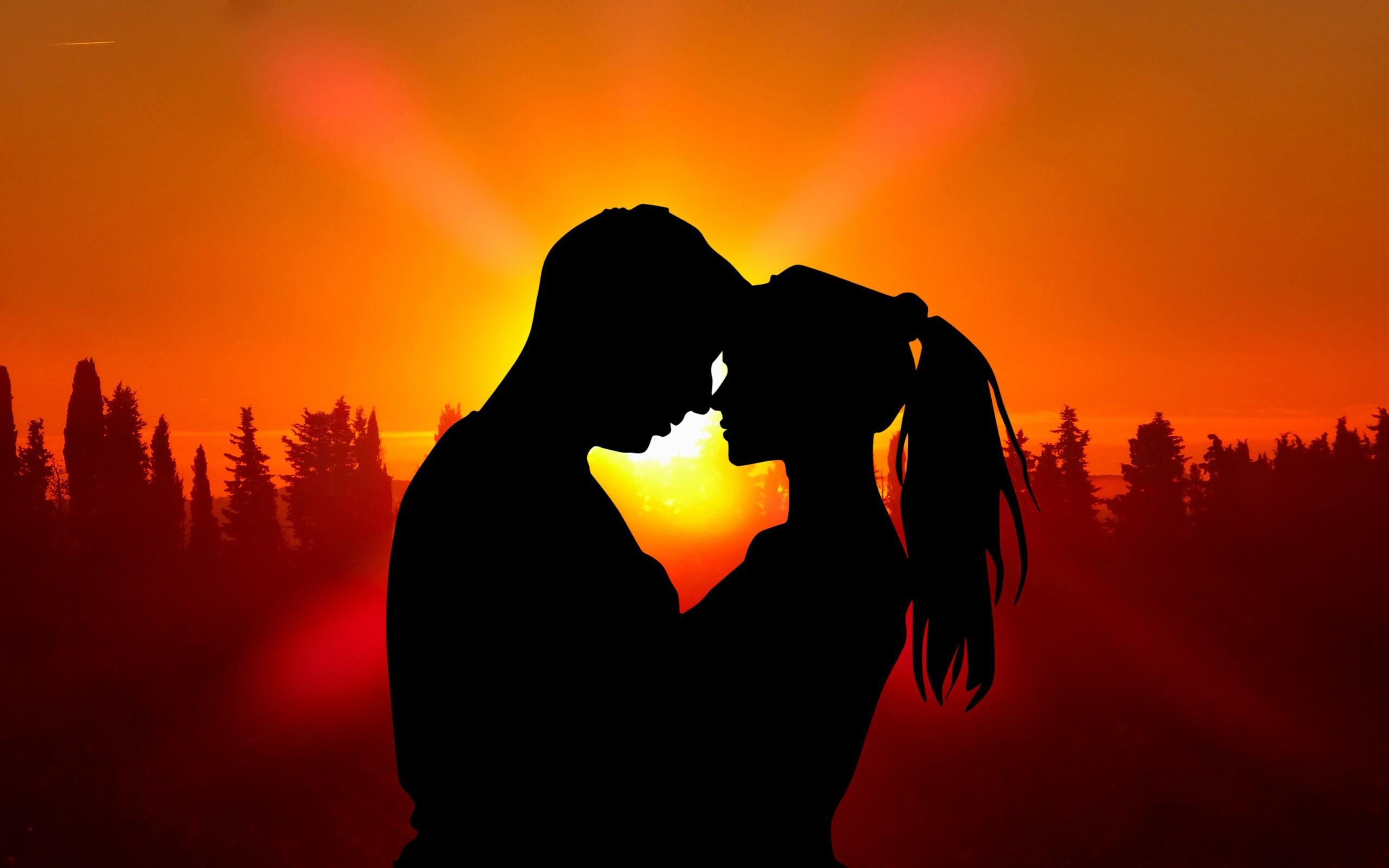 2560x1600 Sunset Boy and Girl Silhouette romantic couple love Wallpaper HD, Desktop