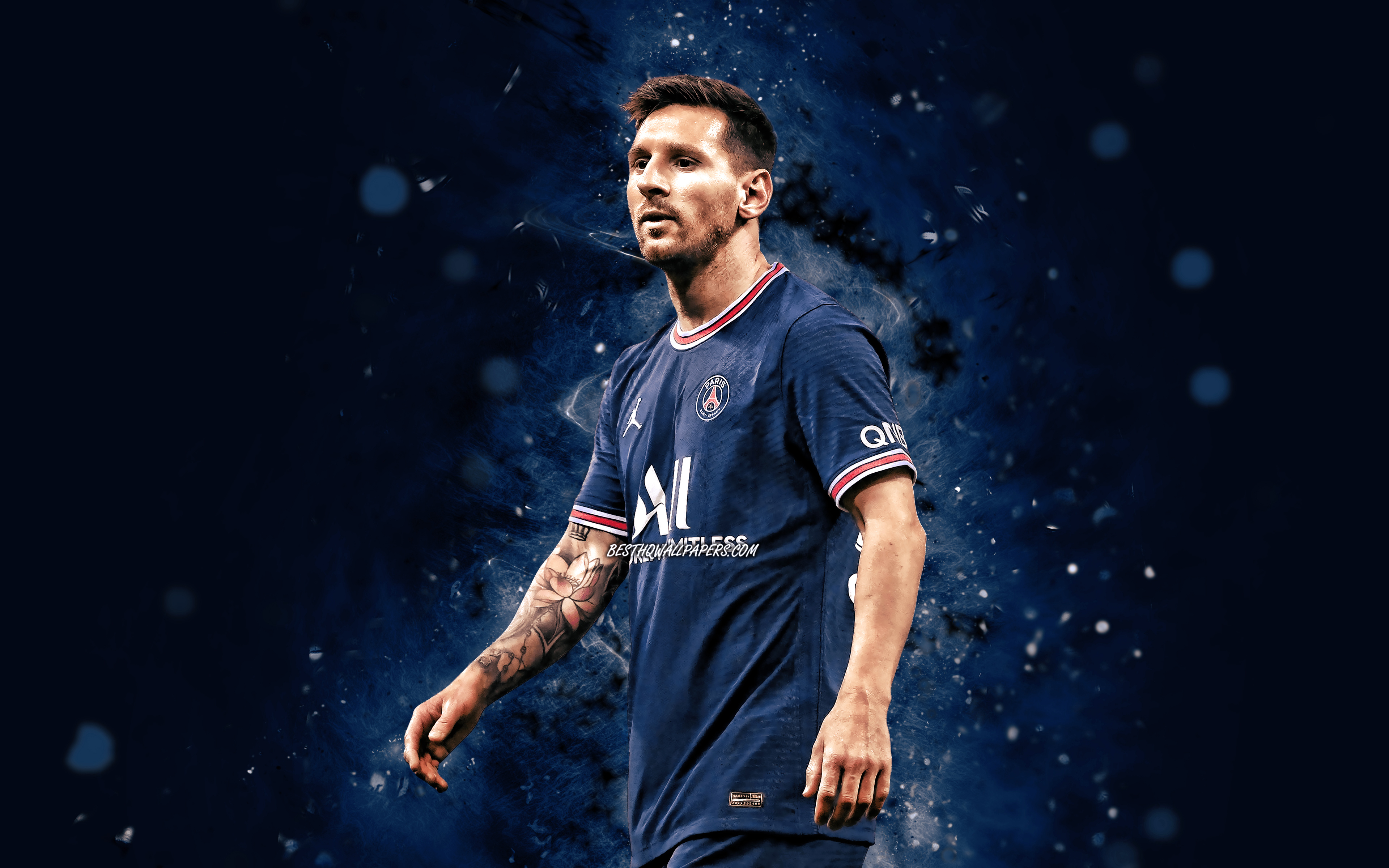 3840x2400 Download Wallpaper 4k, Lionel Messi Paris Saint Germain, Blue Neon Lights, PSG, Paris Saint Germain, Argentinian Footballers, Football Stars, Leo Messi, Football, Lionel Messi PSG, Soccer, Messi, Ligue Lionel Messi 4K For, Desktop