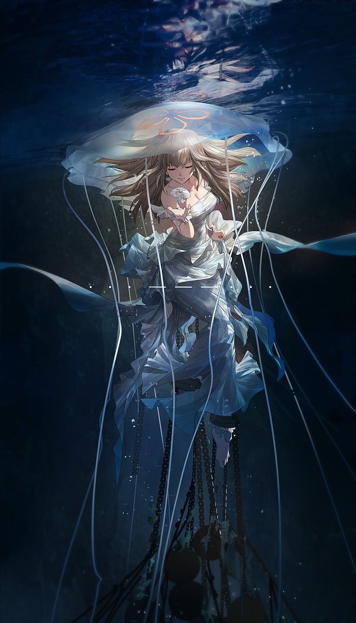 730x1280 HD wallpaper: anime, anime girls, water, underwater, chains, sea, one person, Phone