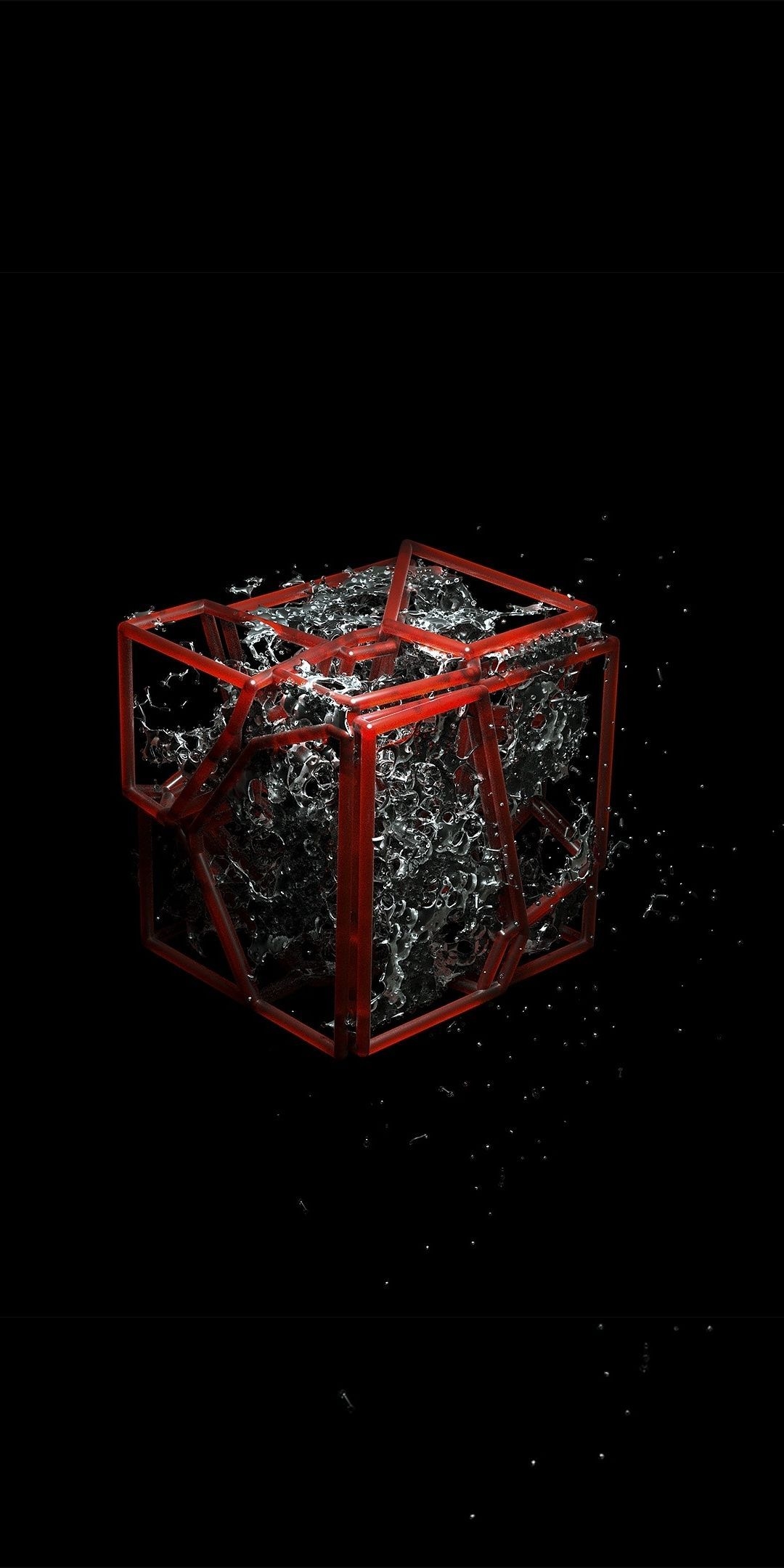 1080x2160 3D cube, splash, red and dark, minimal,  wallpaperd, Phone