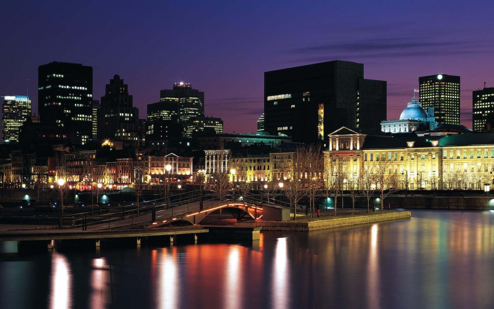 1680x1050 City, View, Night, Sea, Ocean, Canada, North, Vancouver, Montreal, Desktop