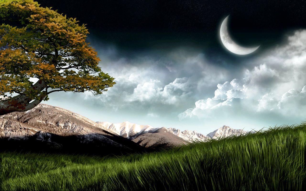 1280x800 night wallpaper half moon, Desktop