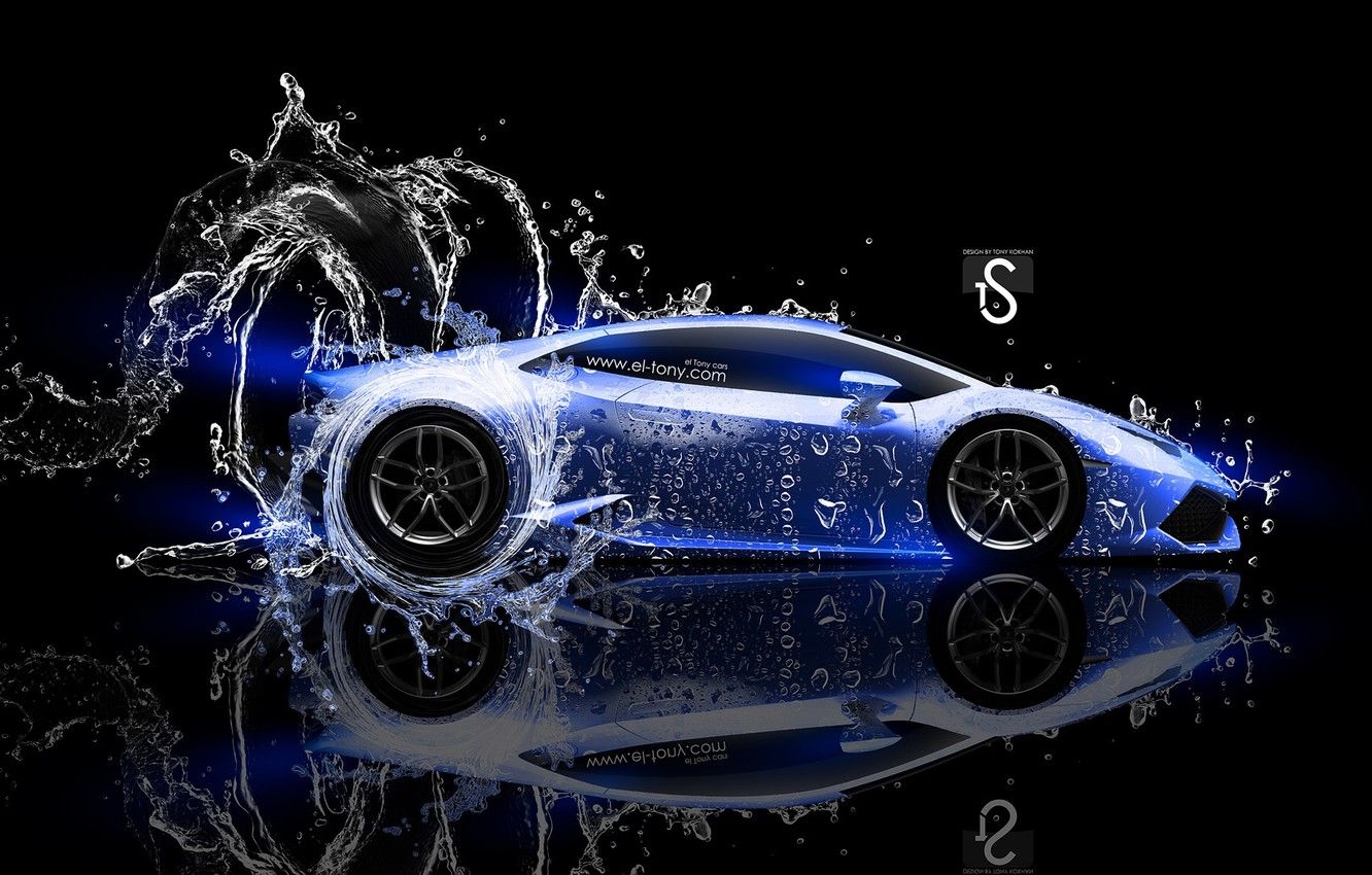 1340x850 Wallpaper Water, Black, Blue, Lamborghini, Neon, Style, Wallpaper, Background, Water, Car, Blue, Photohop, Photohop, Water, Neon, Side image for desktop, section стиль, Desktop