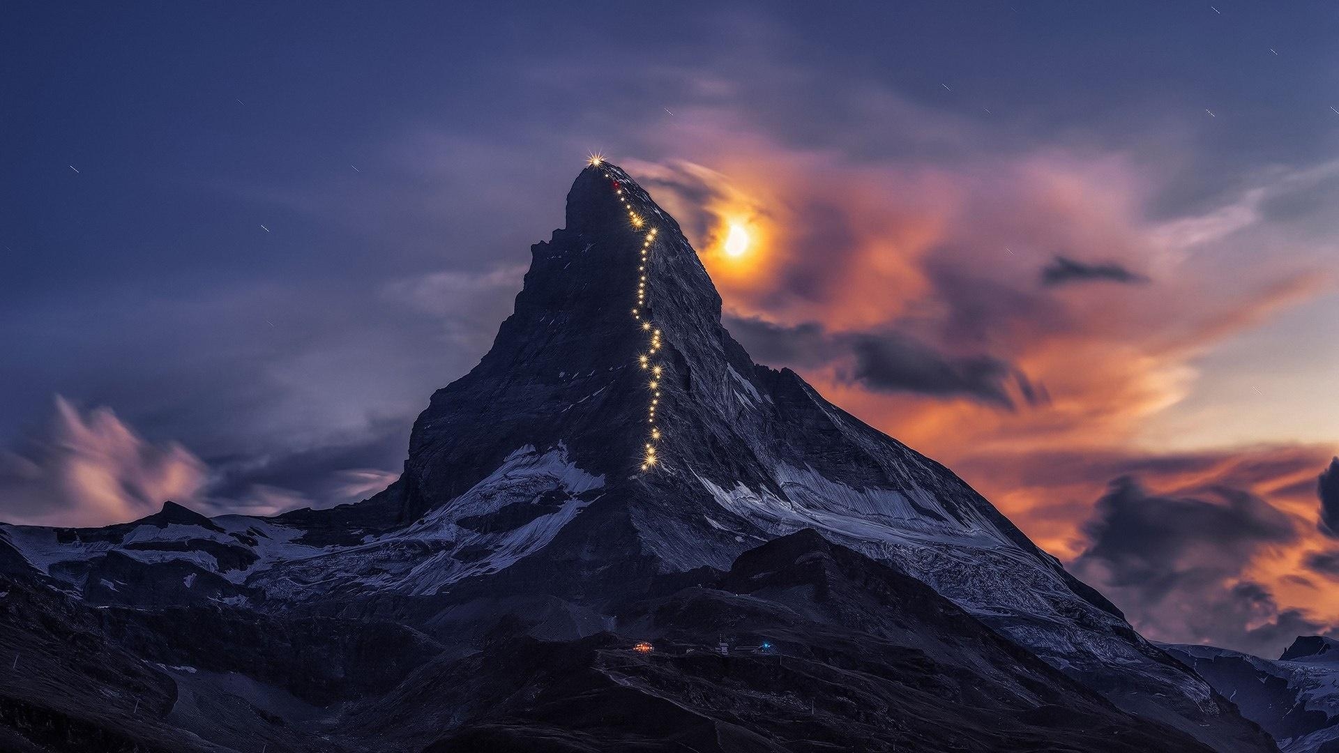 1920x1080 Lamps Light Route On Matterhorn HD Wallpaper. Wallpaper Studio 10, Desktop