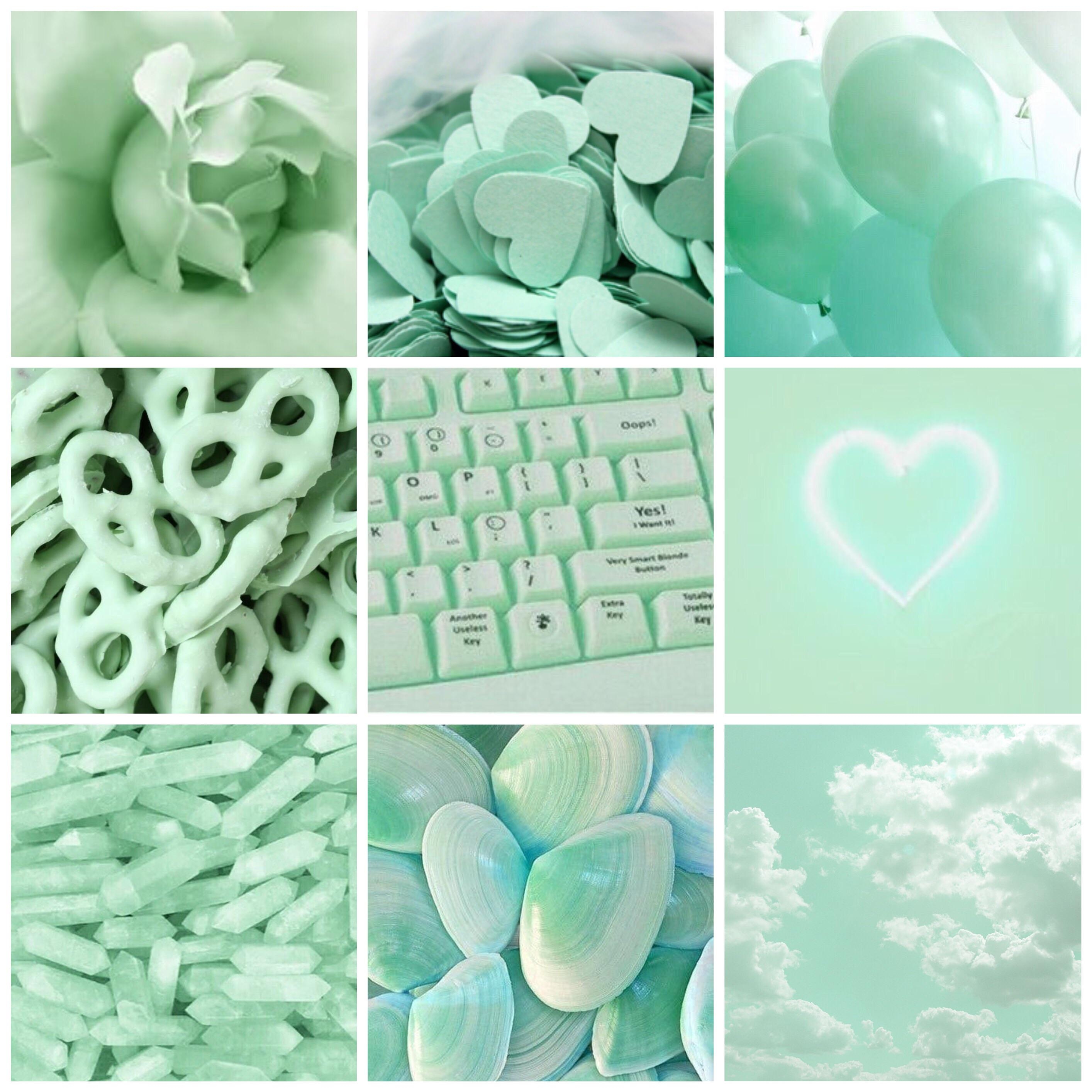 2830x2830 Mint green aesthetic collage, Phone