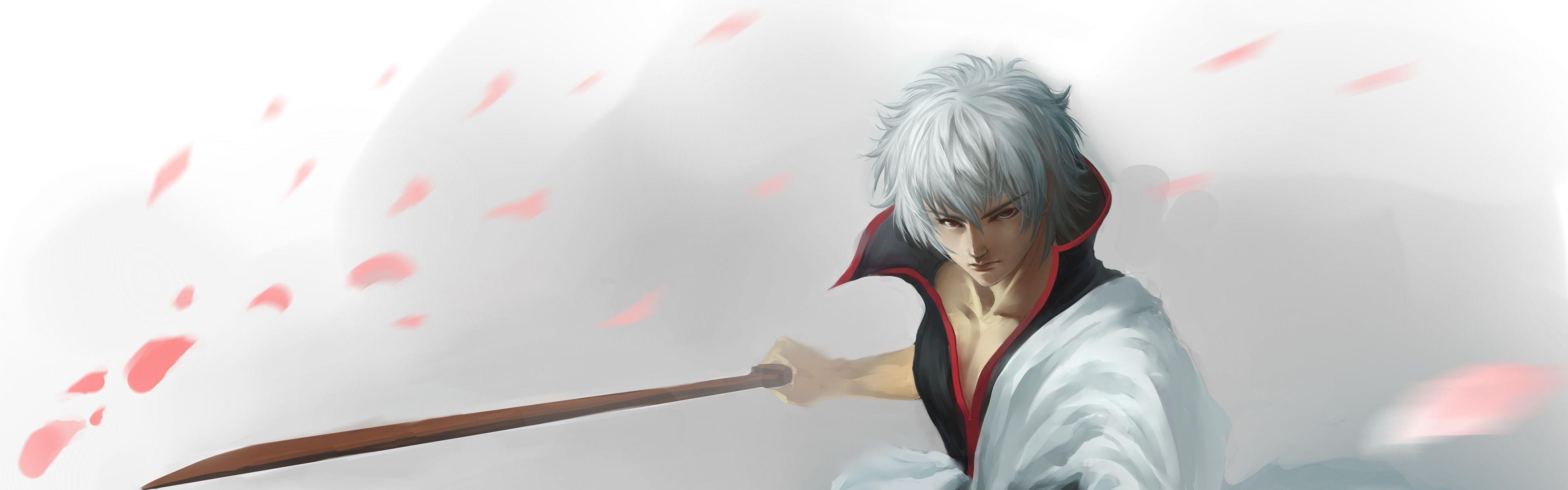 3840x1200 Download Wallpaper  Gintama, Sakata gintoki, Man, Sword, Dual Screen