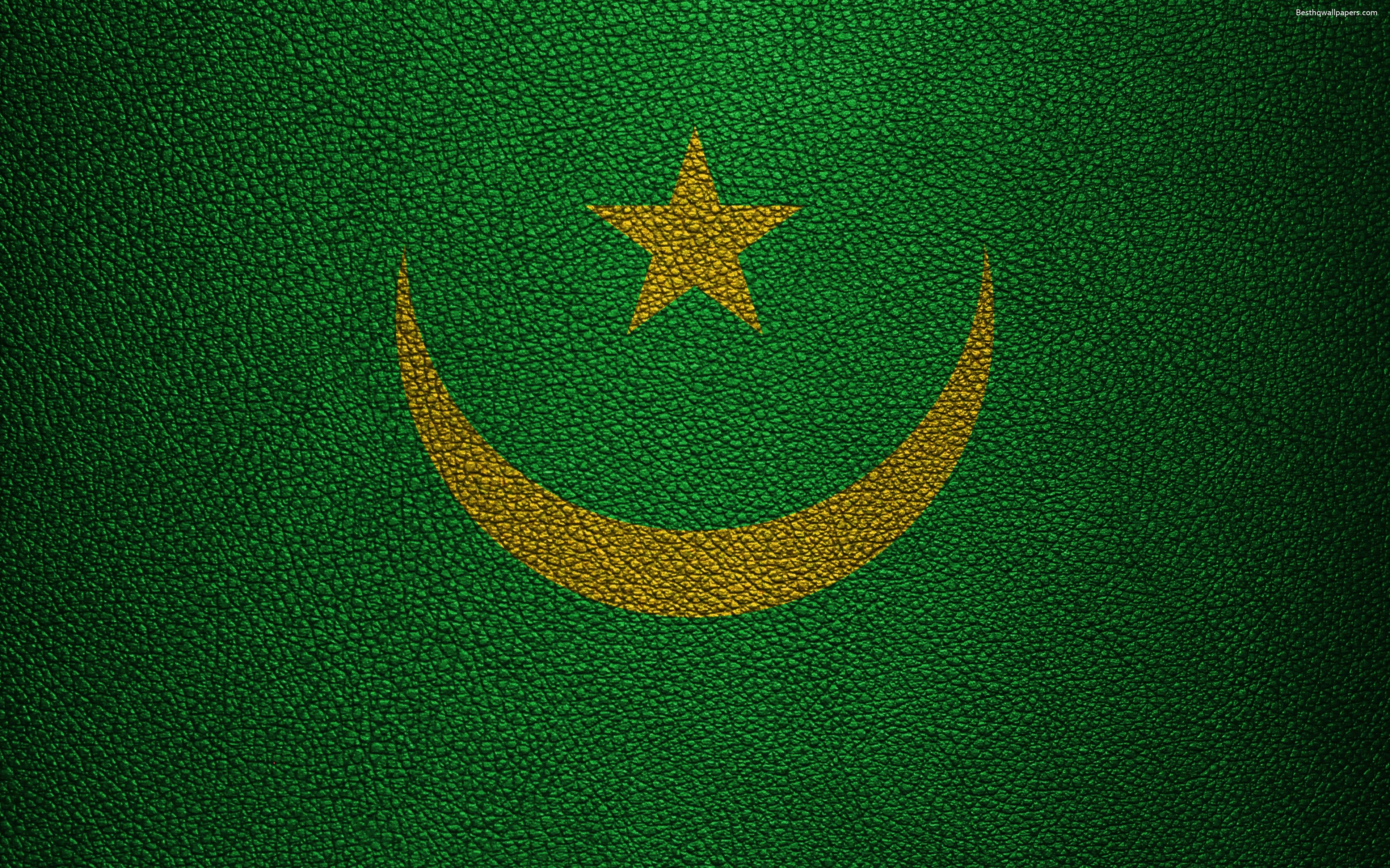 3840x2400 Download wallpaper Flag of Mauritania, 4k, leather texture, Africa, Desktop