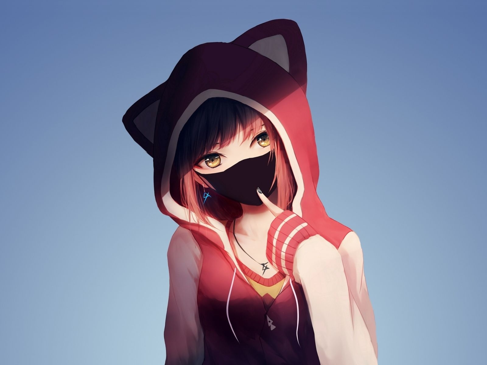 1600x1200 Anime Girl In Hoodie, Mask, Original, Wallpaper Emo Anime Girl, Desktop