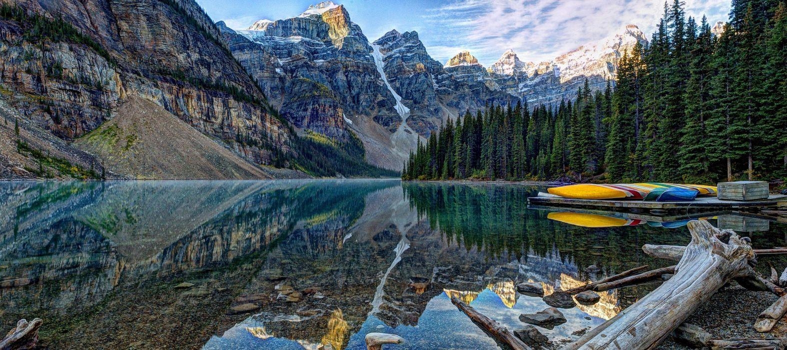 1580x700 Moraine Lake Banff National Park lake Mountains wallpaper, Dual Screen