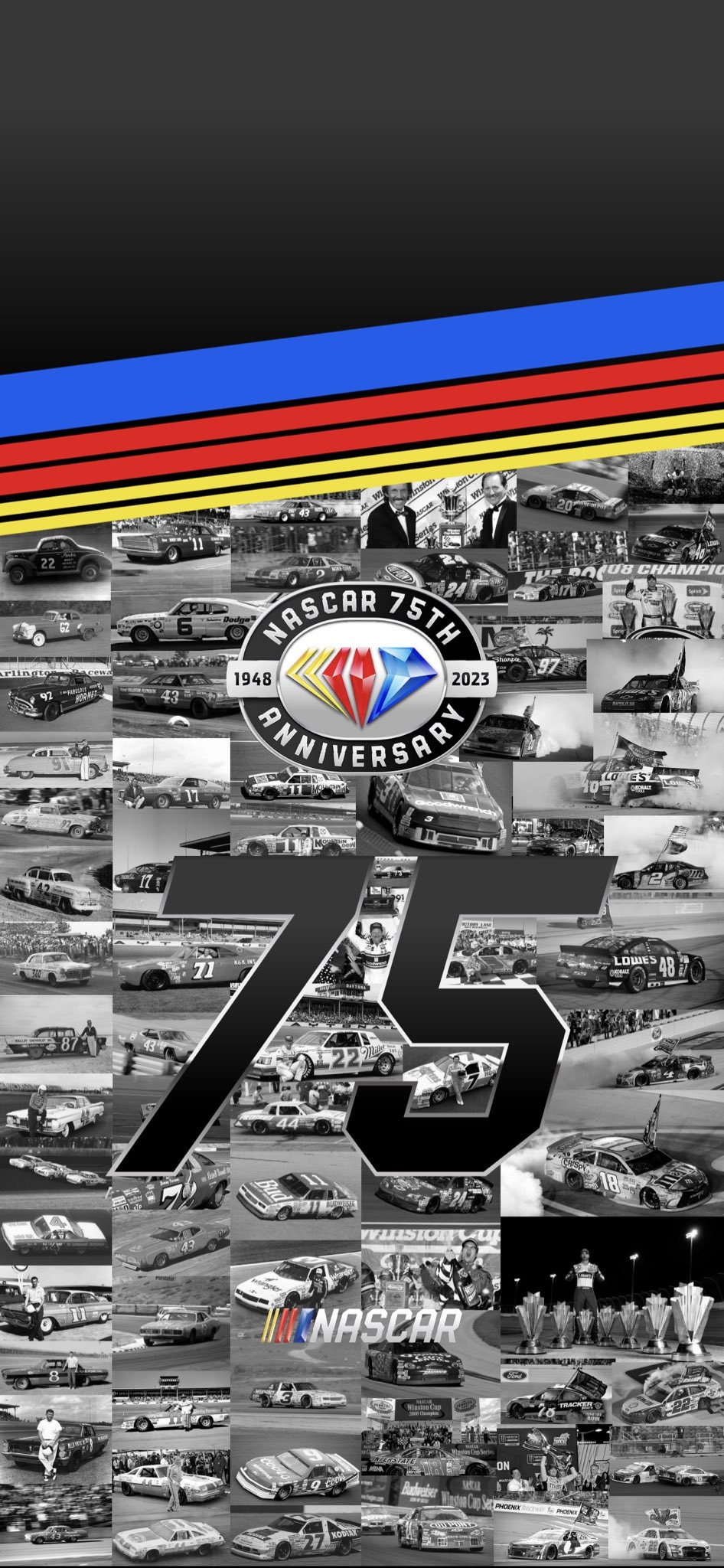 950x2050 NASCAR Wallpaper dawn of 2023 marks NASCAR's 75th anniversary! I can't wait to see what this season has in store! Here is a wallpaper commemorating that with a picture, Phone