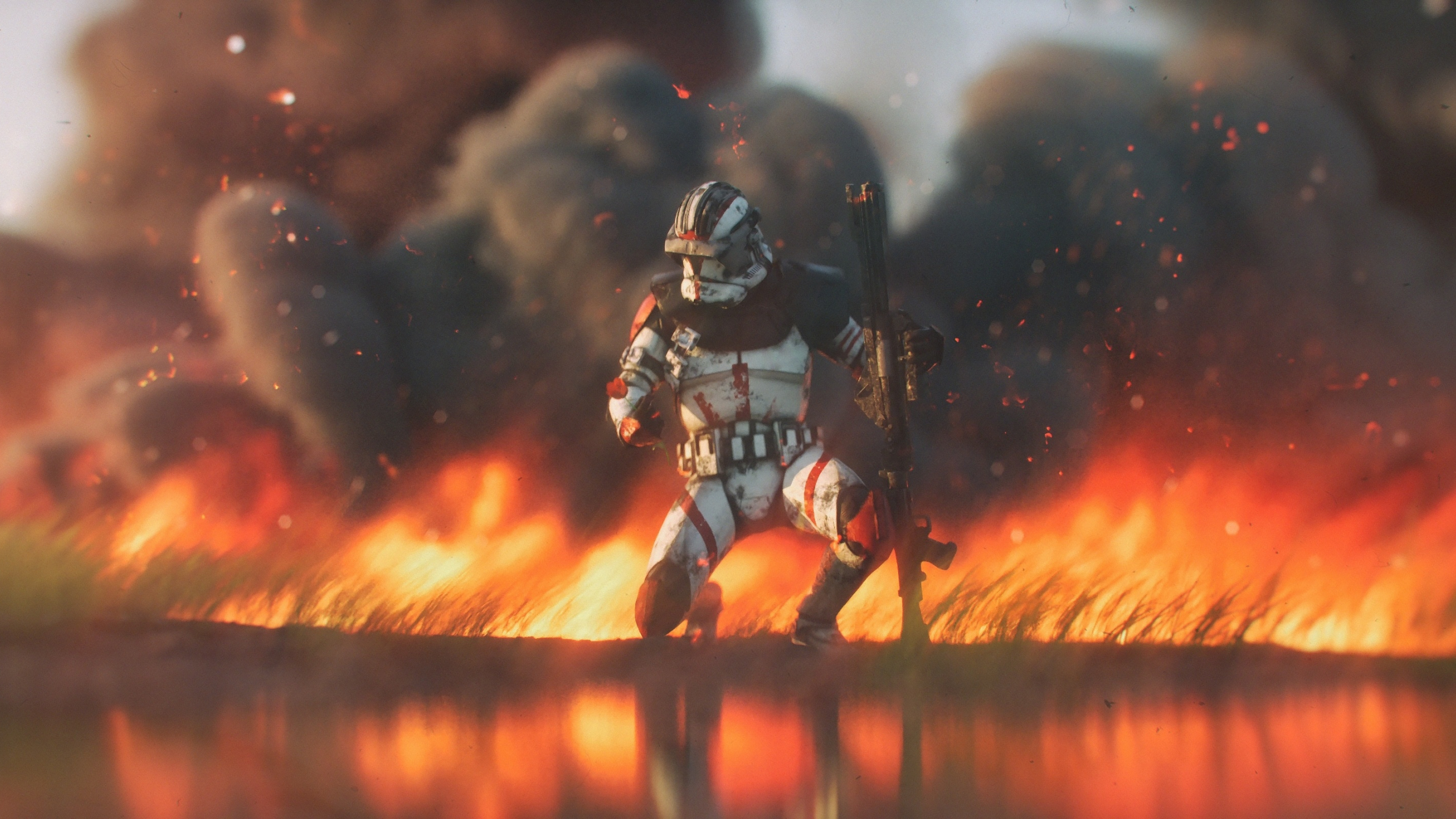 2560x1440 Download clone trooper, star wars, fire  wallpaper, dual wide 16:9  HD image, background, 18918, Desktop