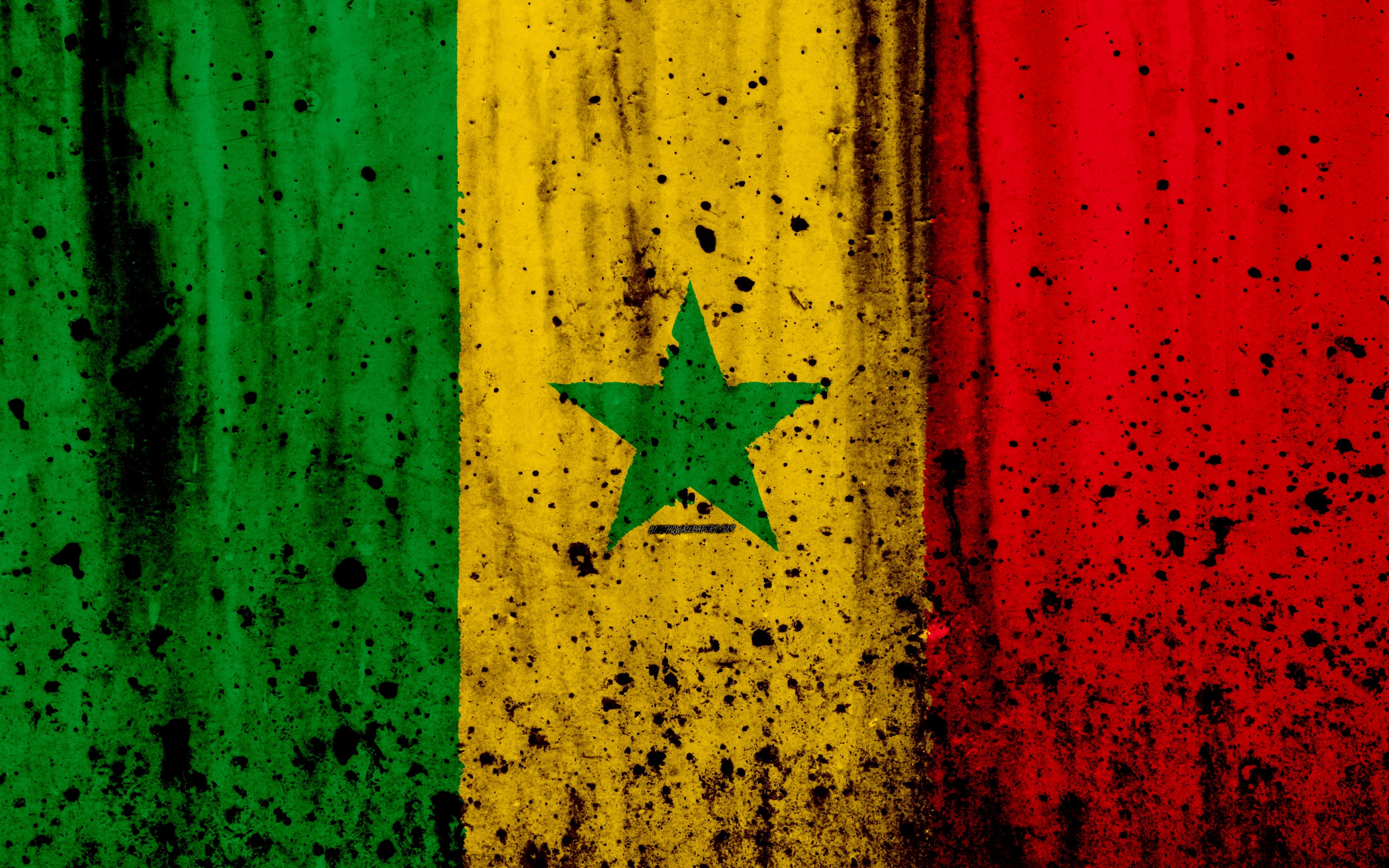 3840x2400 Download wallpaper Senegalese flag, 4k, grunge, flag of Senegal, Desktop