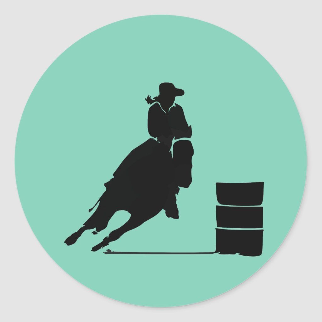 1030x1030 Rodeo Theme Cowgirl Barrel Racing Silhouette Classic Round Sticker. Zazzle. Barrel racing, Rodeo, Horse silhouette, Phone