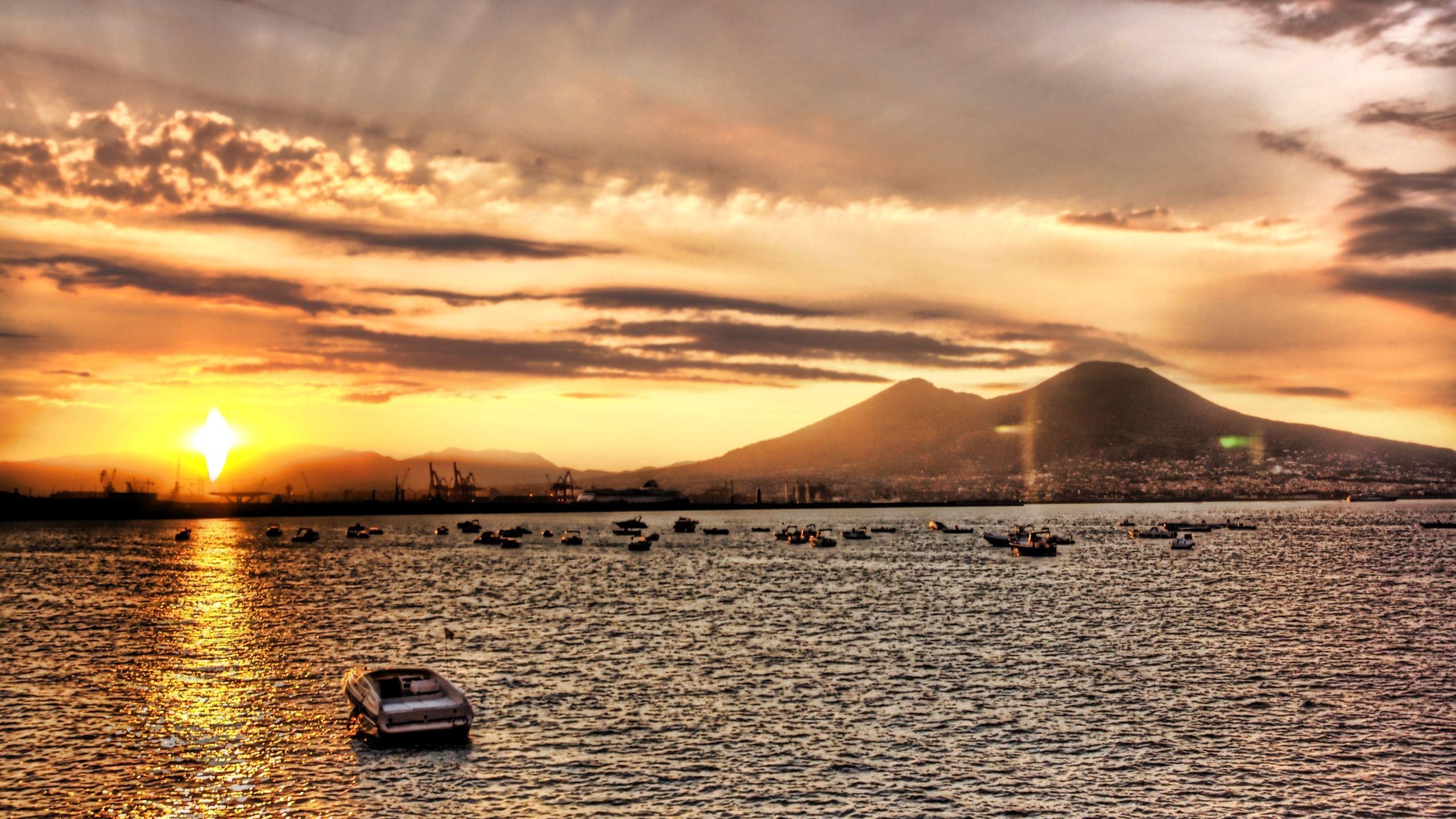 2560x1440 Pompeii and Mount Vesuvius by morning widescreen wallpaper. Wide, Desktop