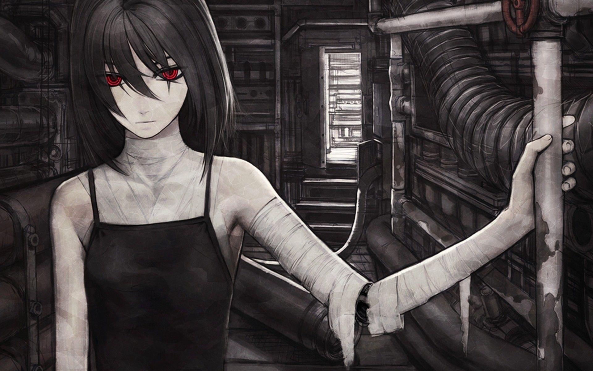 1920x1200 Anime Girls Artwork Cyborgs Dark Horror Iwai Ryo Red Eyes, Desktop