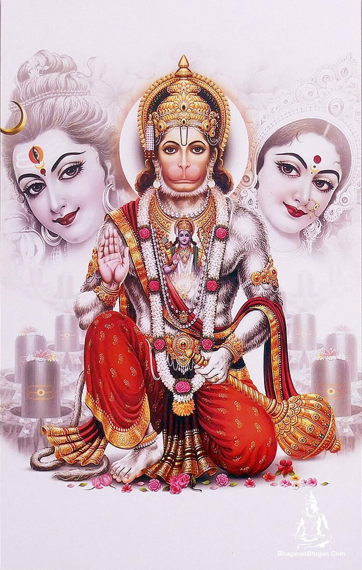 1220x1920 Download Shiva, Parvati, And Hanuman, Phone