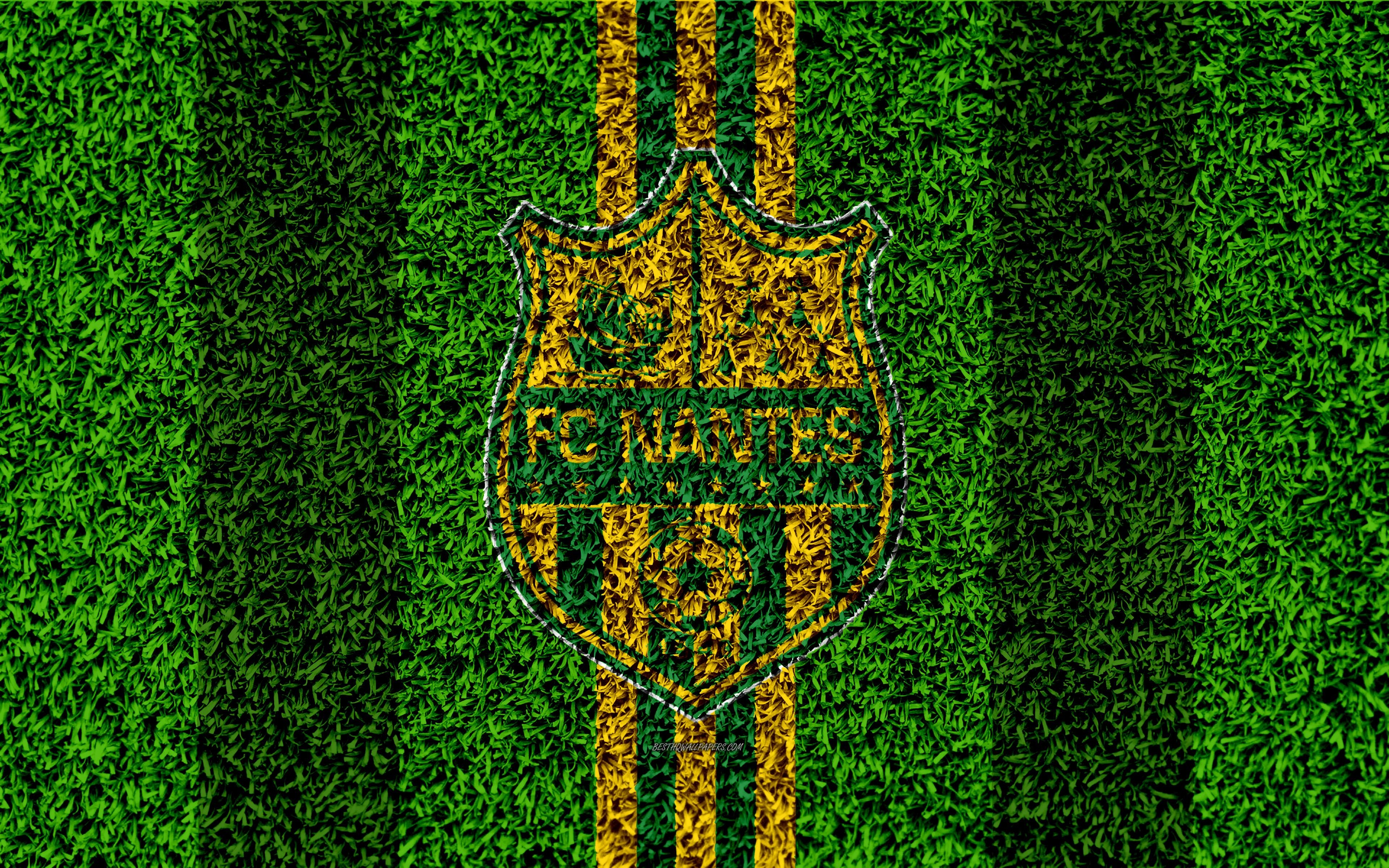 3840x2400 Download wallpaper FC Nantes, 4k, football lawn, logo, French, Desktop