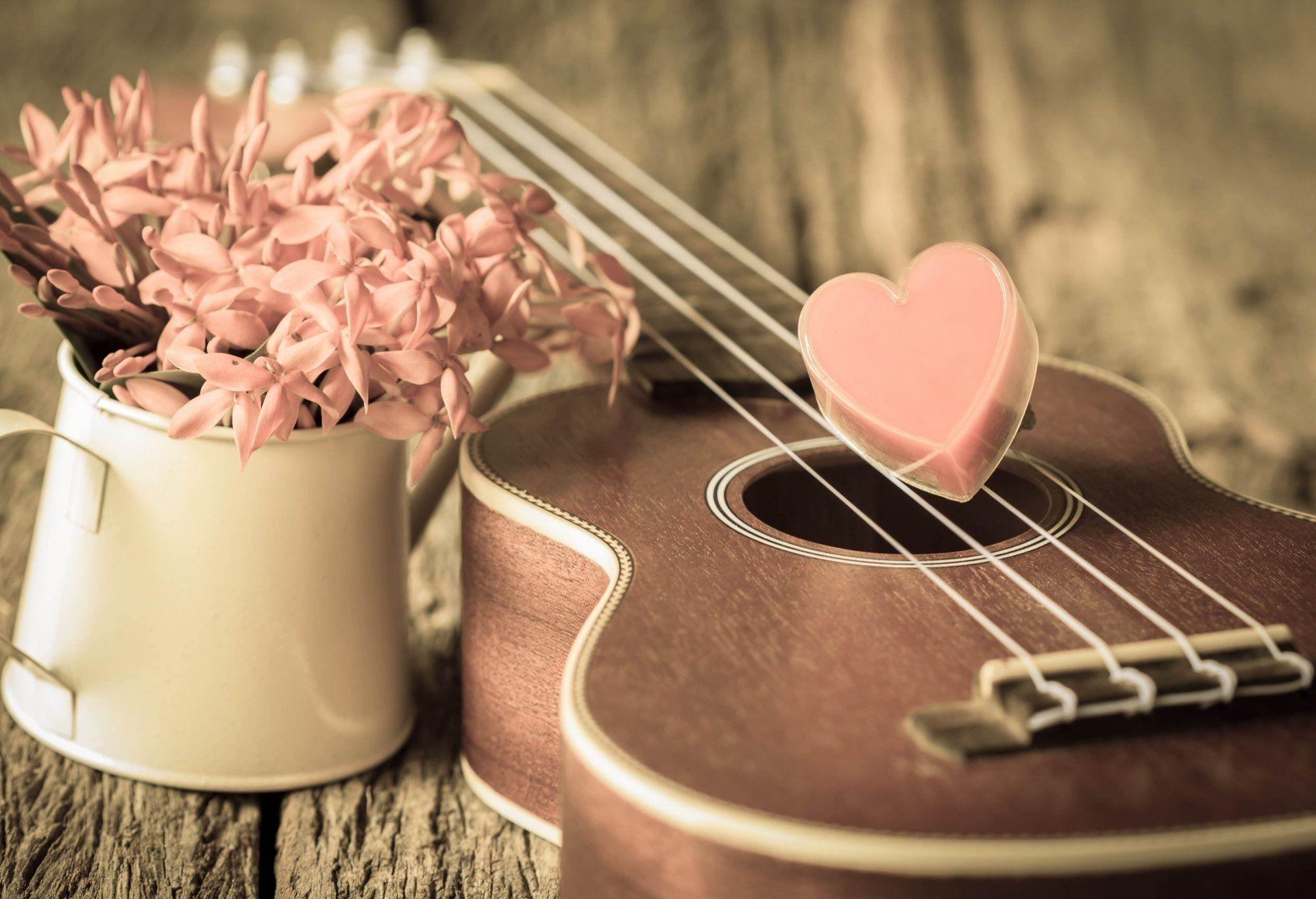 1920x1320 vintage love heart romantic heart ukulele flower HD wallpaper, Desktop