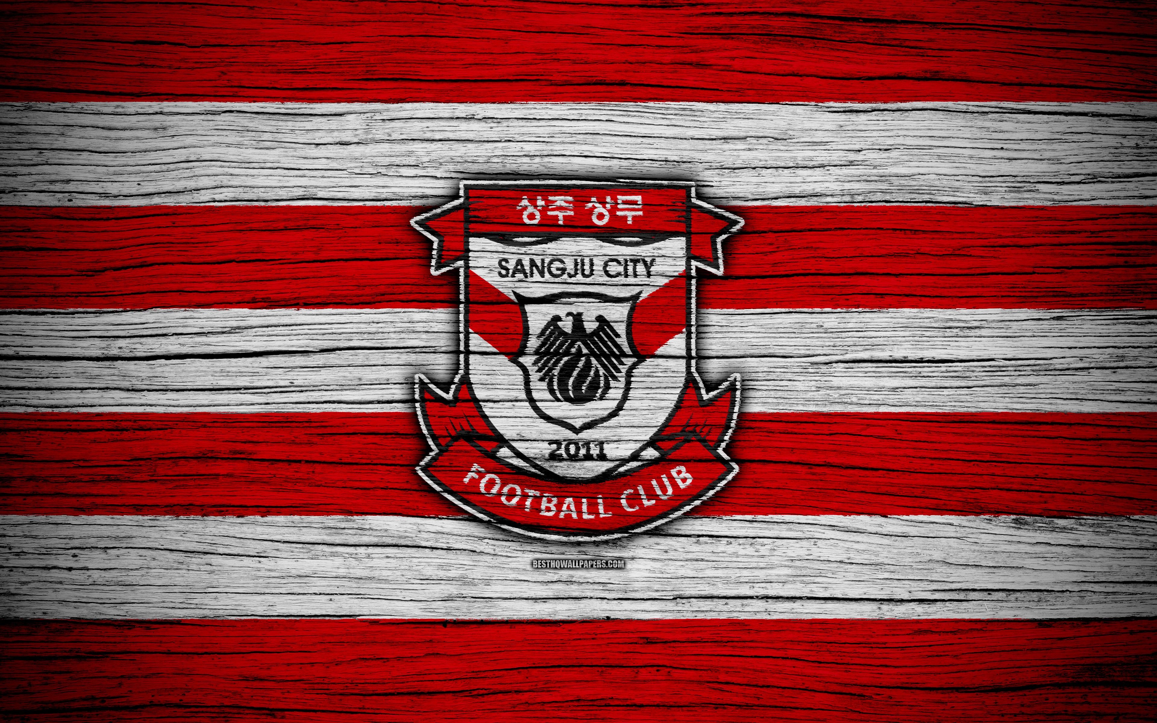 3840x2400 Download wallpaper Sangju Sangmu FC, 4k, K League wooden texture, Desktop