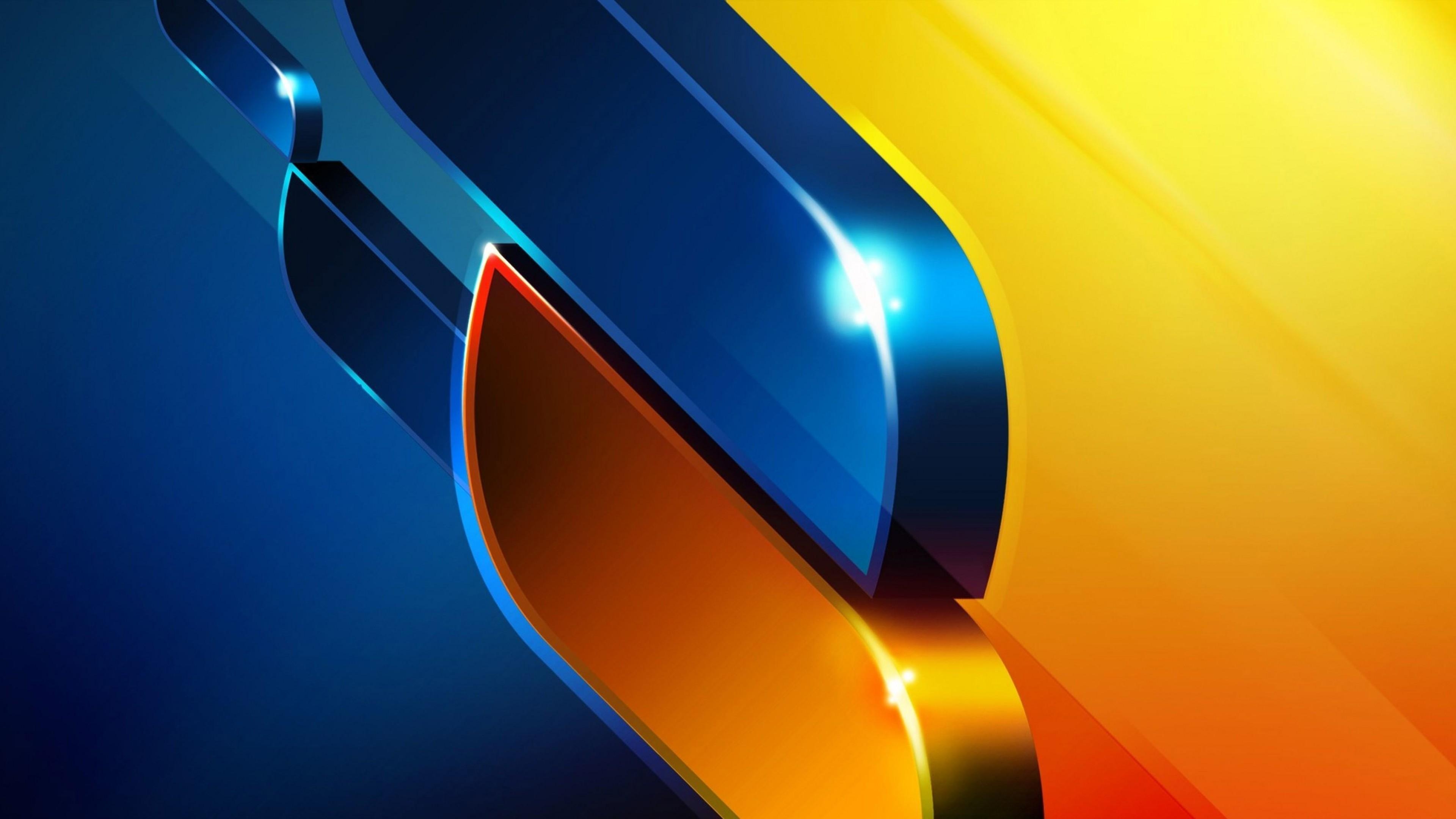 3840x2160 Wallpaper 4k, 3D, blue, yellow, abstract, OS, Desktop