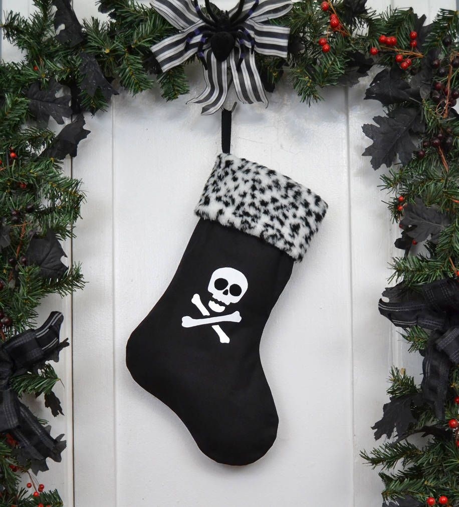 920x1020 Punk Goth Pirate Christmas Stocking Skull and Crossbones, Black and White Leopard Faux Fur, Black. Christmas stockings, Black christmas stocking, Black christmas, Phone