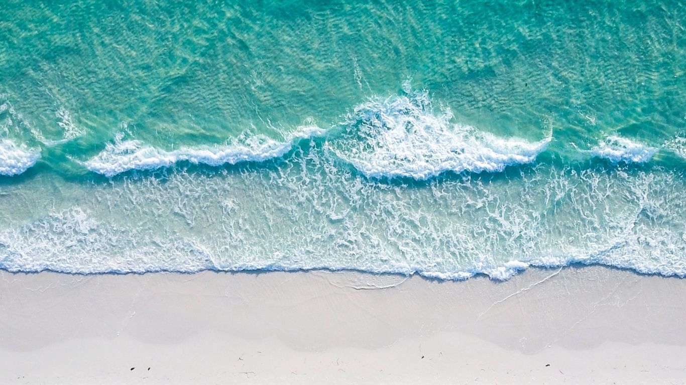 1370x770 Download wallpaper  ocean, coast, aerial view, sand, beach, surf, foam tablet, laptop HD background, Desktop