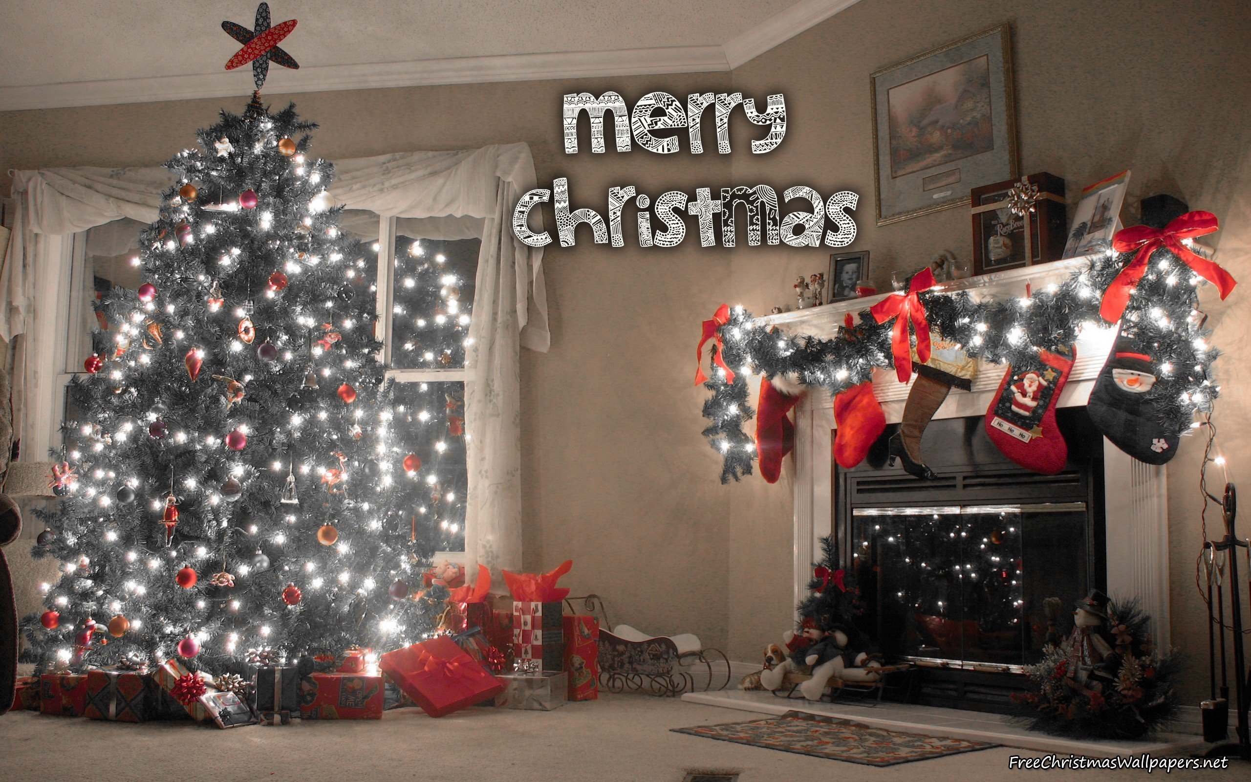 2560x1600 Christmas Tree Love Home and Fireplace, Desktop