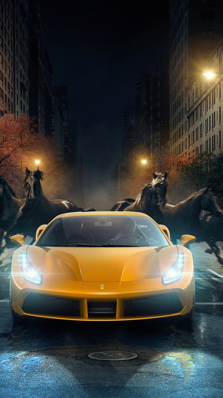 750x1340 Download ferrari 488 gtb, digital art, horses  wallpaper, iphone iphone  HD image, background, 3920, Phone