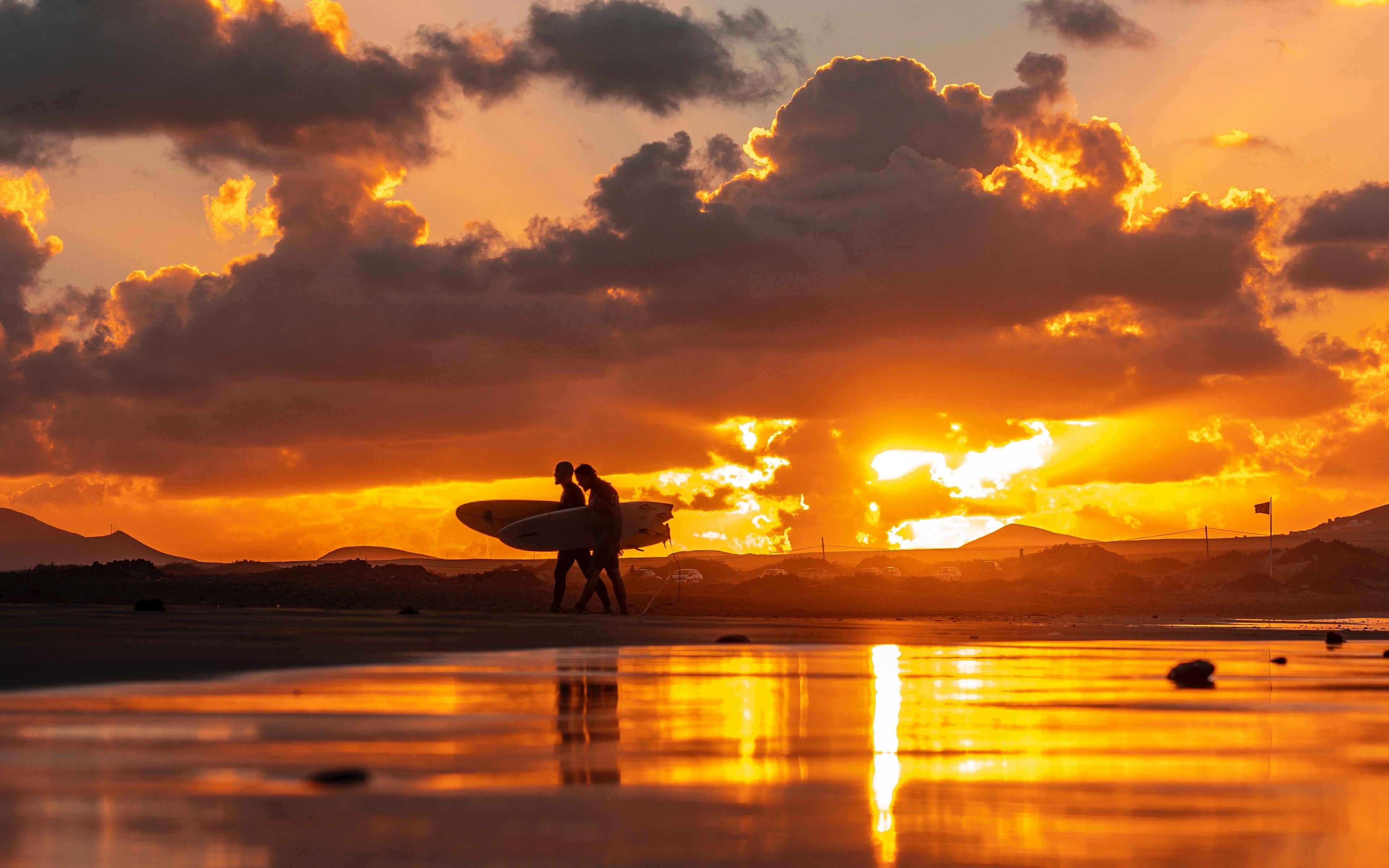 3840x2400 Download wallpaper  ocean, silhouettes, surfing, surfers, Desktop