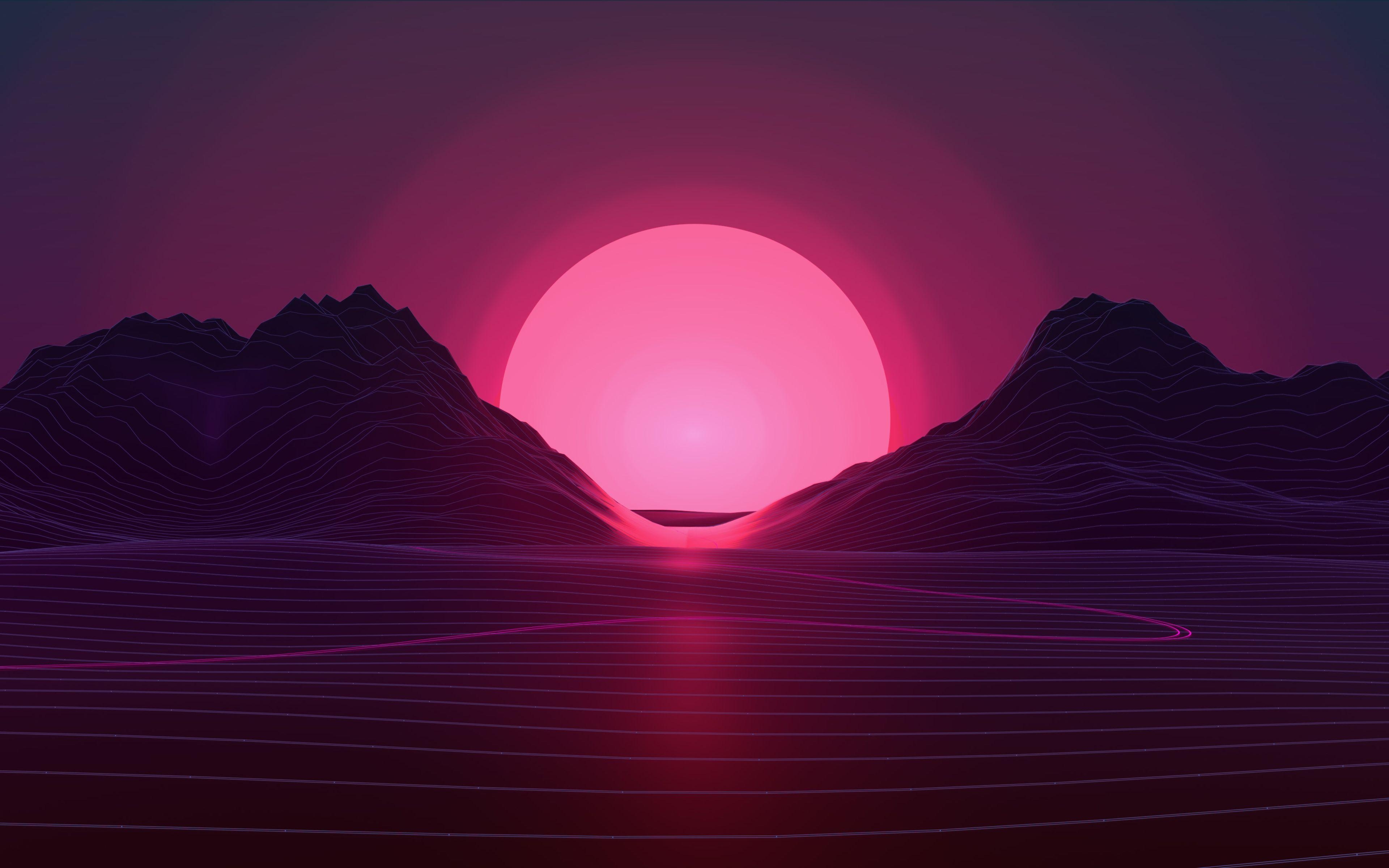 3840x2400 Free download sunset 4k pink sun abstract landscape neon, Desktop