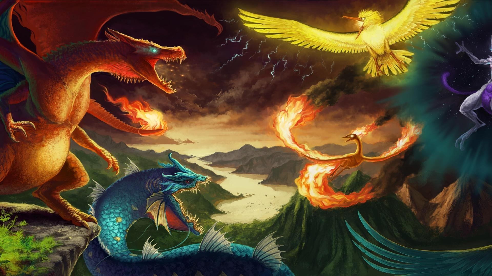 1920x1080 Zapdos lightning articuno charizard moltres legendary birds, Desktop