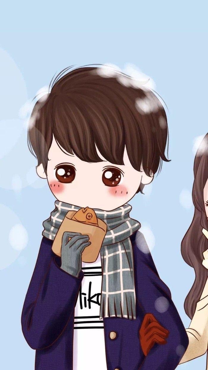 700x1250 Cute Korean Cartoon Couple Wallpaper, Phone