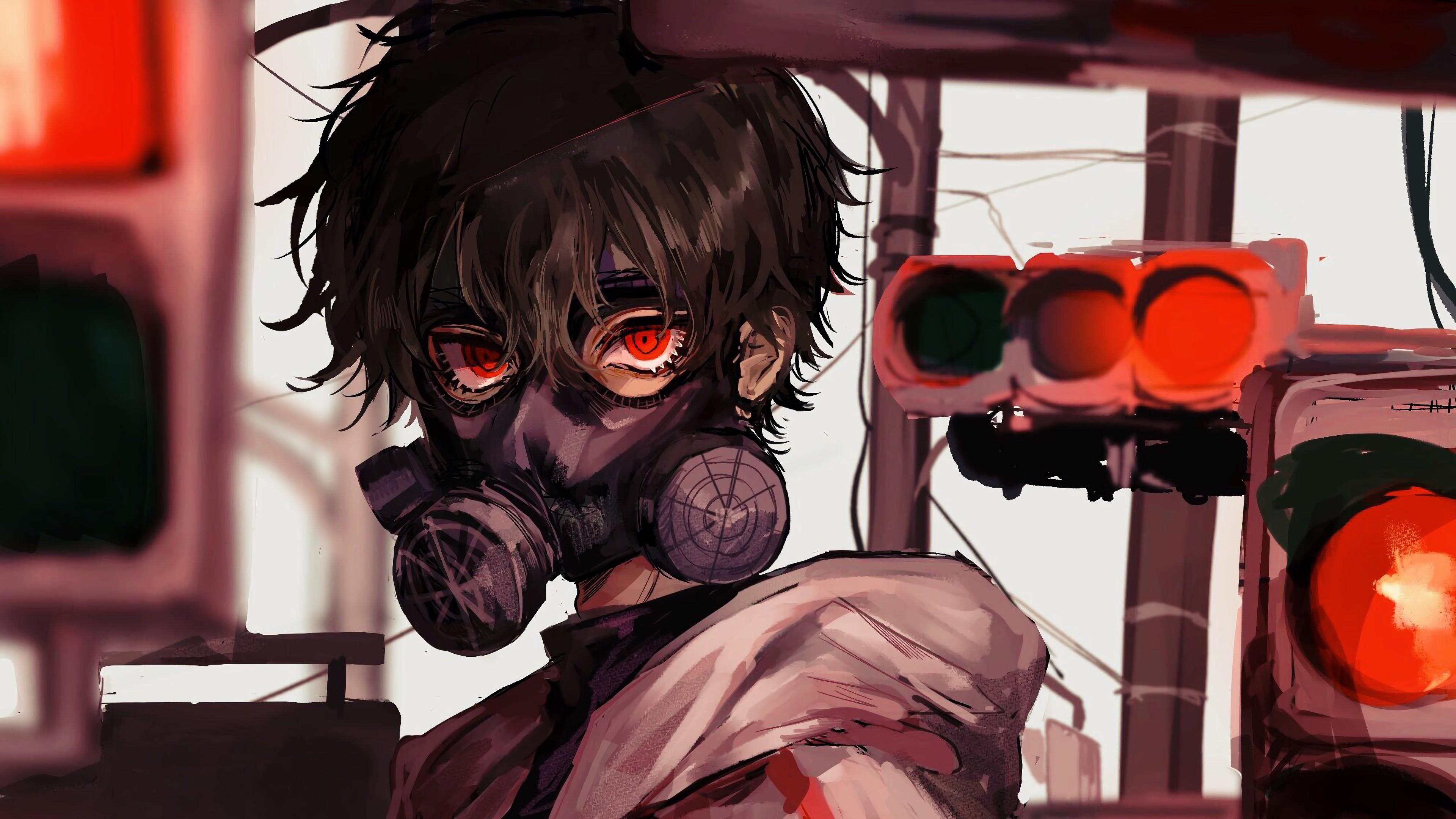 3840x2160 Anime Gas Mask Red Eye 4K  Wallpaper, Desktop