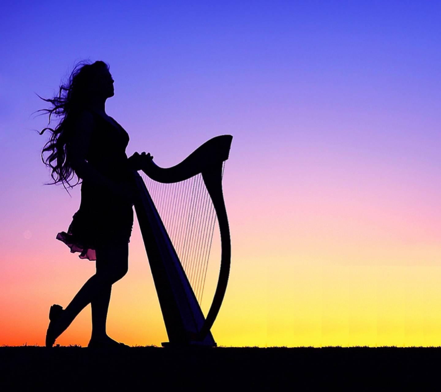 1440x1280 Girl with harp Wallpaper, Desktop