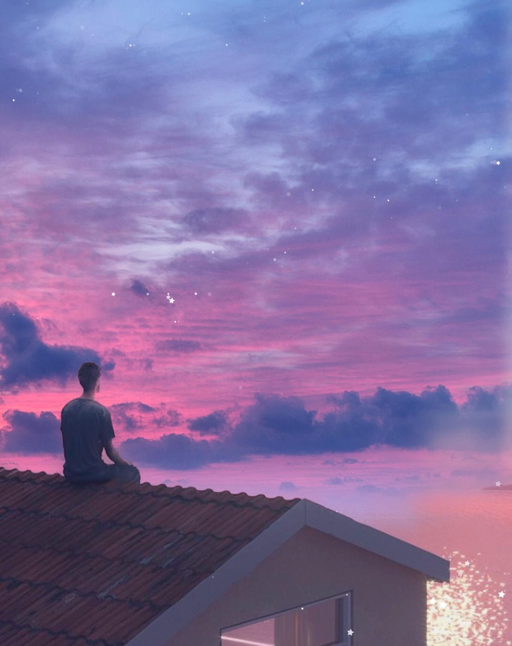 1720x2160 Rooftop Sunsets In Lo Fi. Sky Aesthetic, Sky Art, Digital Artist, Phone