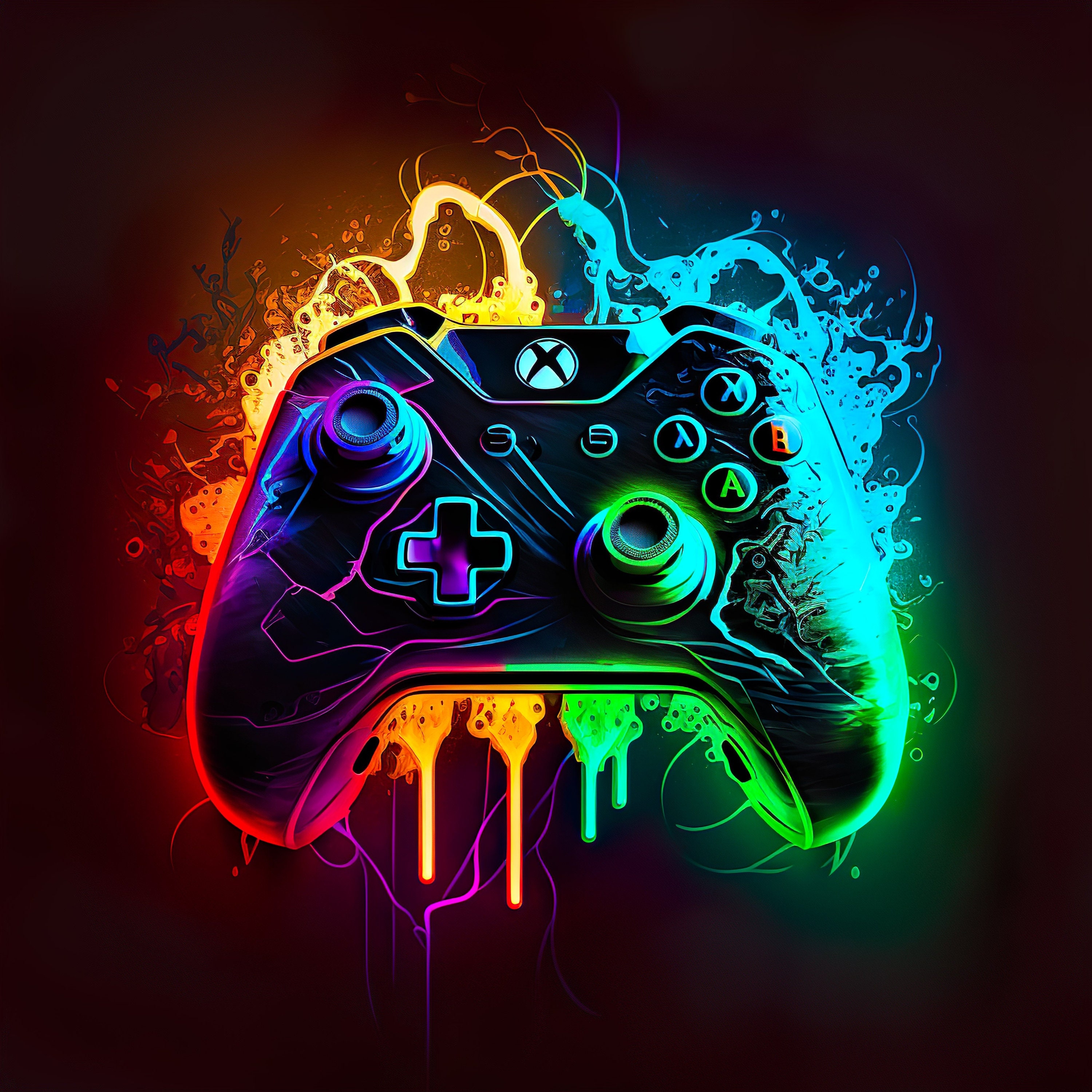 3000x3000 Ice Diamond Designs Neon Gamer Controller With Paint Drip, Phone