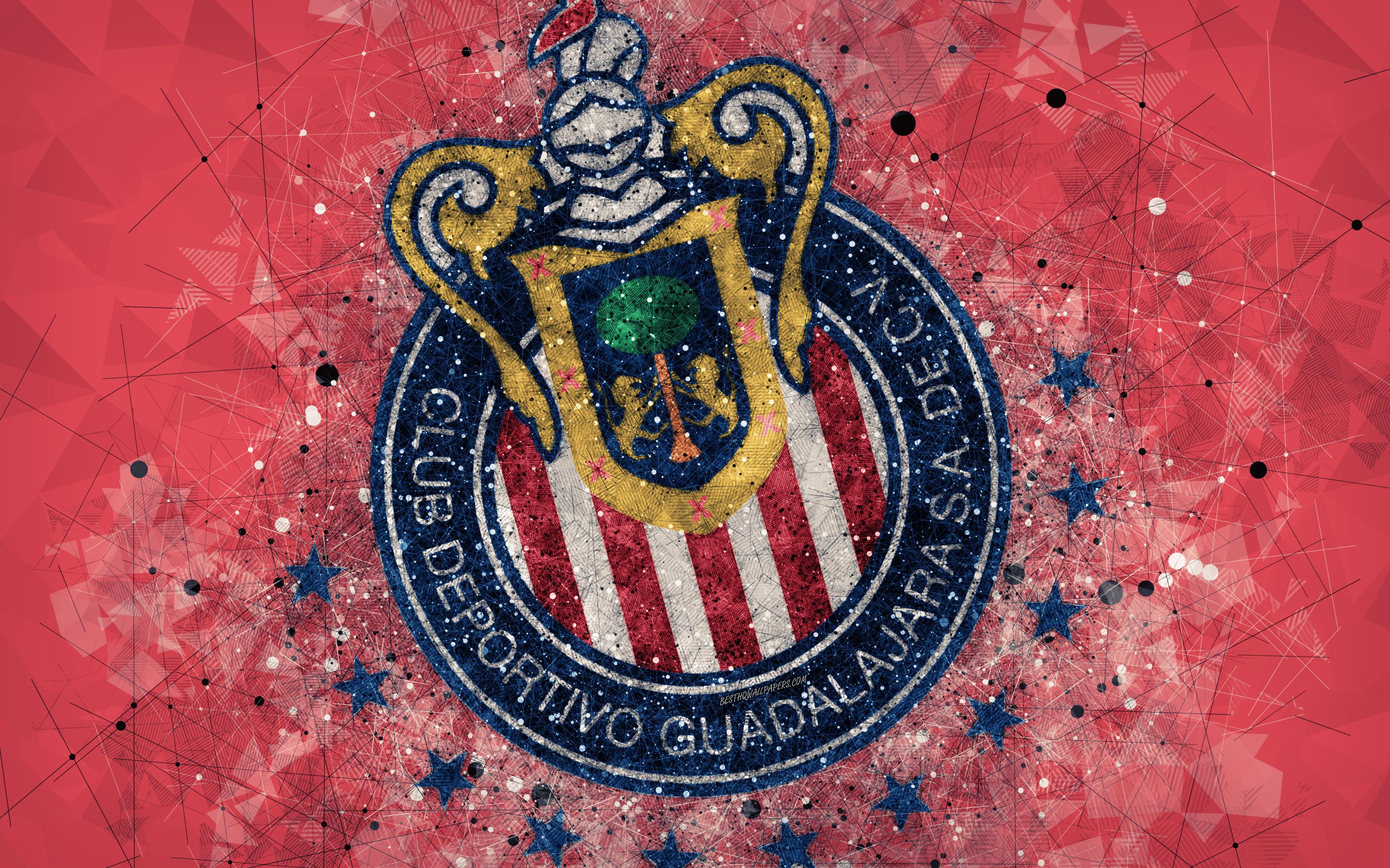 3840x2400 Download wallpaper CD Guadalajara Chivas, 4k, geometric art, logo, Desktop